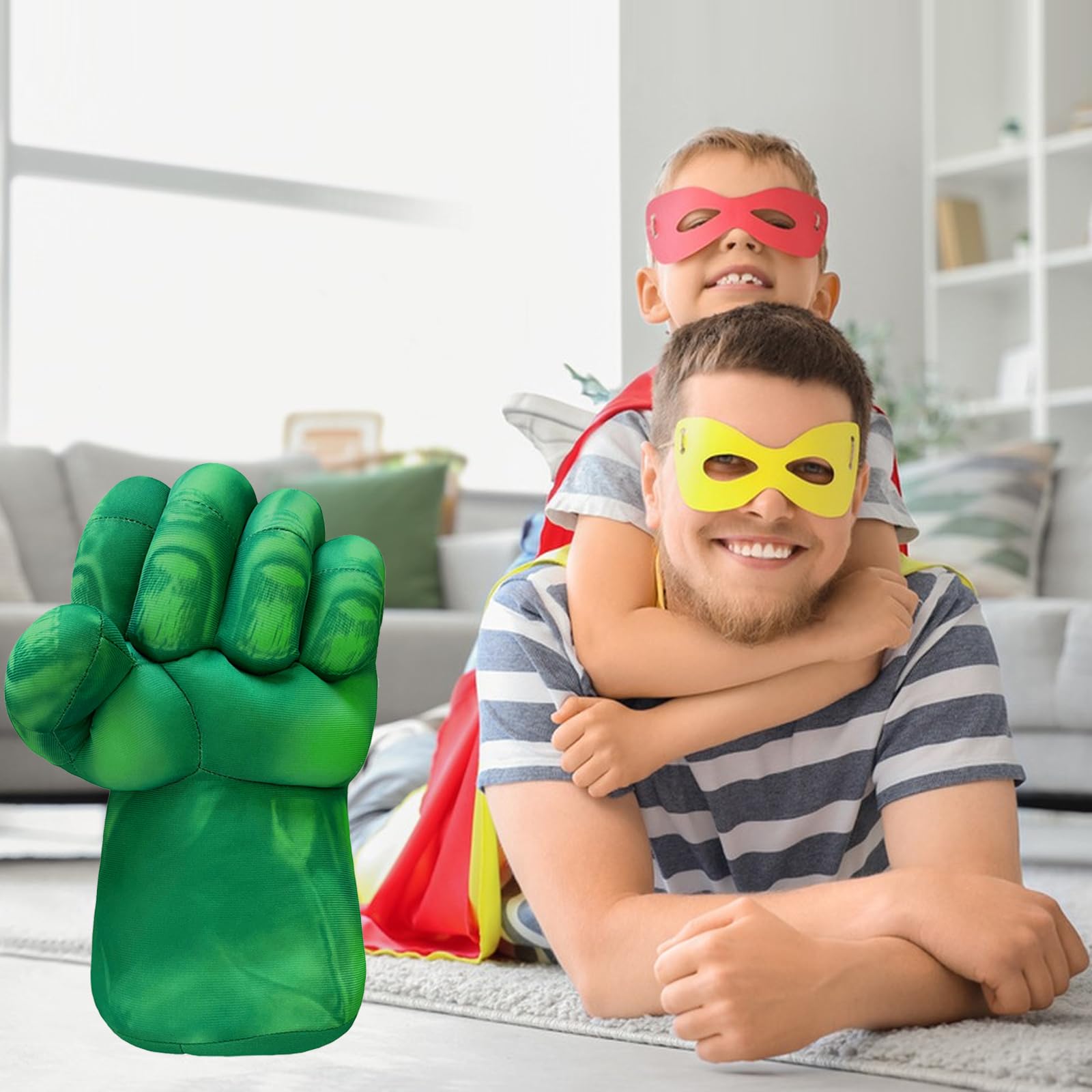 JEEK Superhero Hands Supereroe Mani Pugni Bambini Giganti Guanti Giocattoli Smash Boxe Gloves Giocattoli Regali Morbido Peluche Guanti per Bambini Ragazzi Ragazze (Verde A)