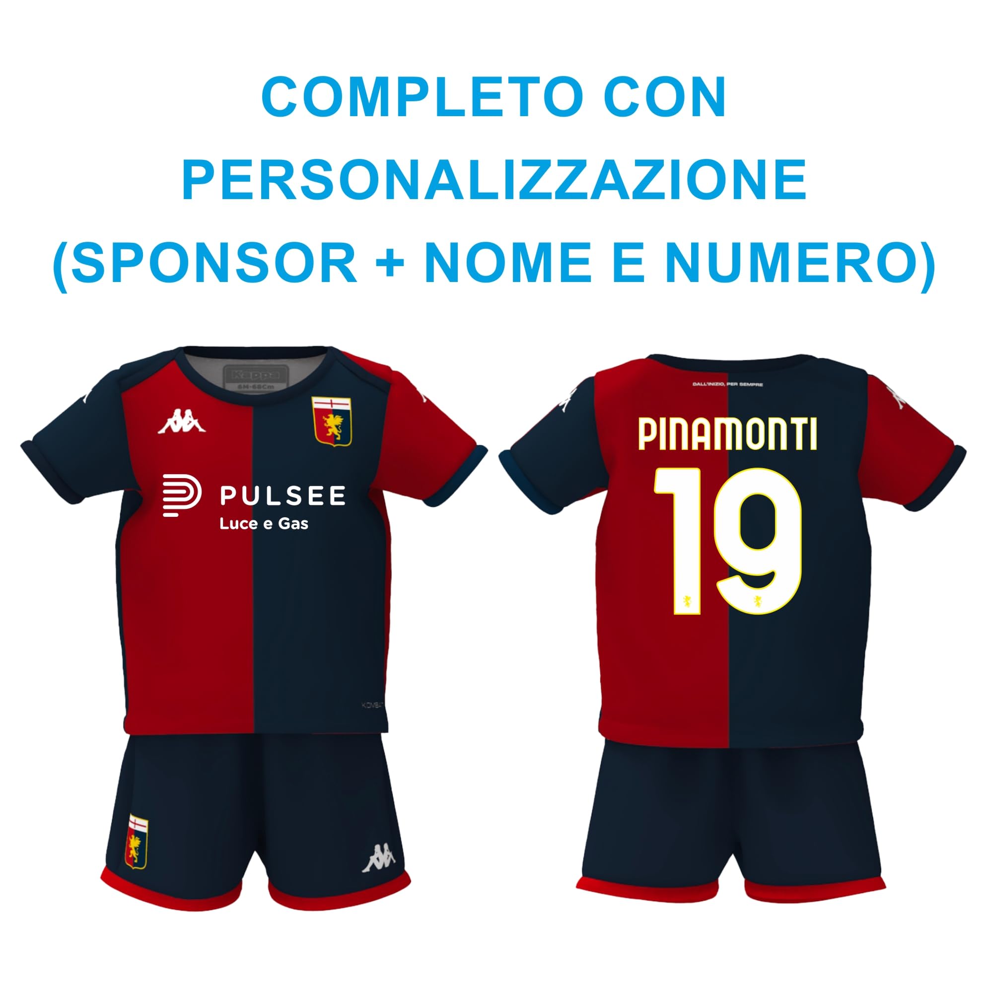 Kappa Completo Kit Neonato Maglia Gara Home Ufficiale Genoa FC 2024/25 Personalizzabile Messias Jr Pinamonti Gollini Vitinha