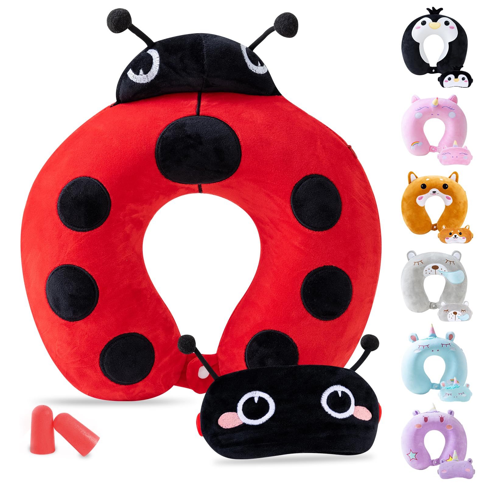 CirorldKids Travel Pillow Cute Neck Pillow for Travel Adult Kids Memory Foam Airplane Pillow with Sleep Mask Animal Flight Pillow Head Rest Neck Support for Cars Long Flights Sleeping Girls Boys Gift
