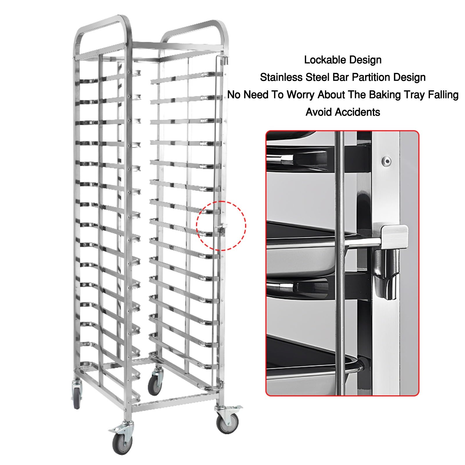 Rejilla for hornear pan, acero inoxidable, Espaciado entre estantes 9,5cm | Ruedas con bloqueo for facilitar el movimiento, adecuadas for panaderías, restaurantes y servicios de alimentos(12-Tier)