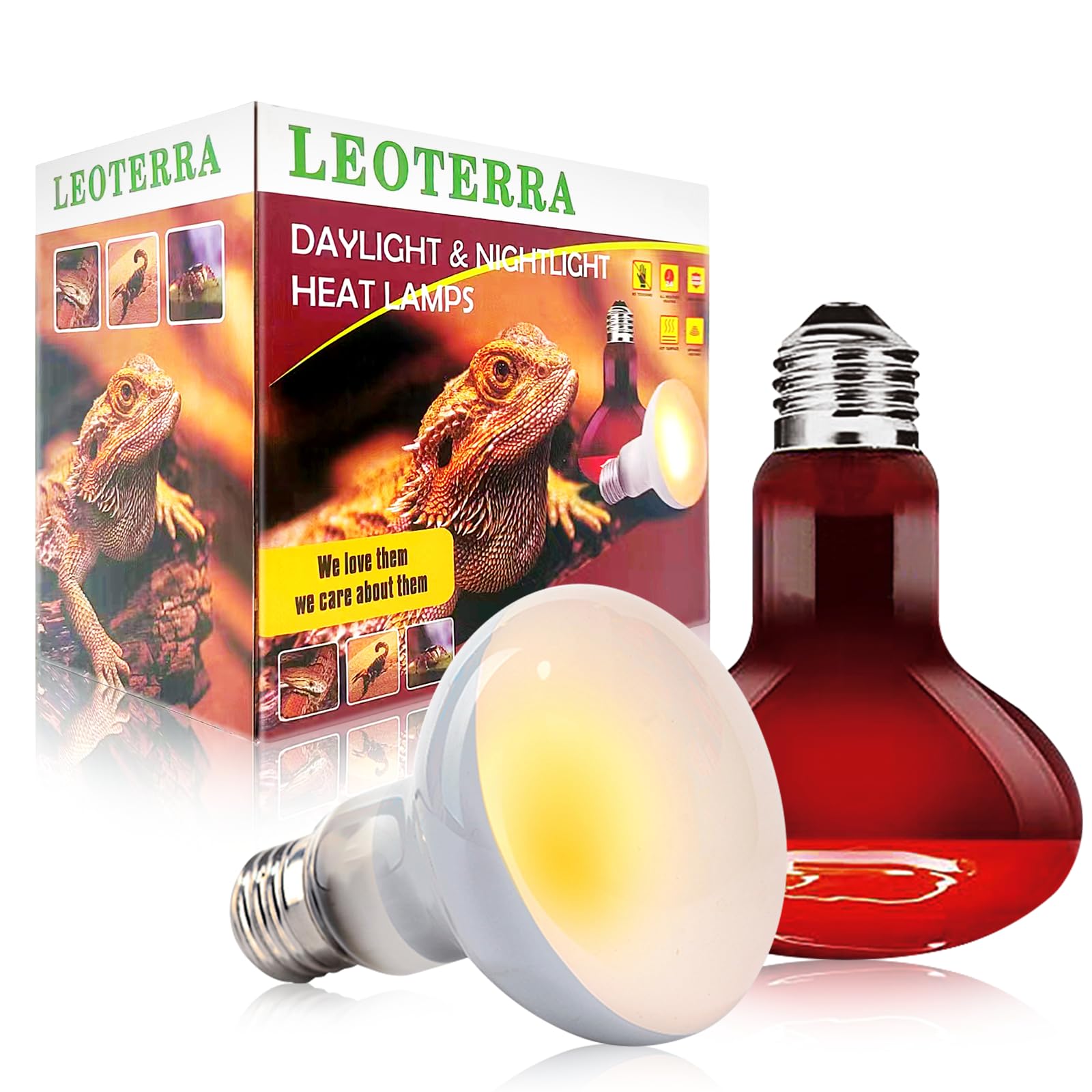 Leoterra 50w Reptile Basking Light Red Infrared Night Heat Lamp （Combo Pack） for Reptile Tanks,Reptiles,Turtle,Bearded Dargon,Lizard,Snakes Use Heat
