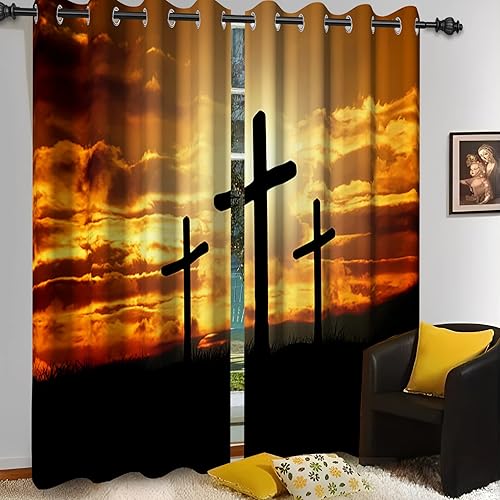 Miniatura 3 de Baocicco Cortinas opacas con cruz de Cristo para dormitorio, sala de estar, Pascua, Jesús, anochecer, cortinas de cruz santa con ojales, santos