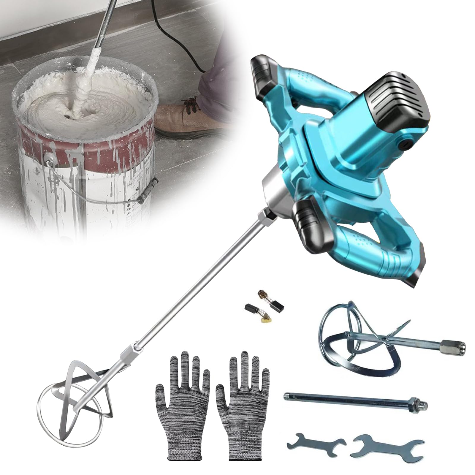 Mezclador de Pintura y Mortero, 3100W Mezclador de Mortero, 6 Velocidades de Ajuste Hormigonera, Interruptor Bloqueable, Herramienta de Agitación Para Forro, Yeso, Color Mezcla de Cemento