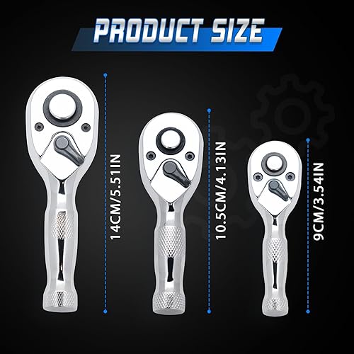 Miniatura 3 de Ryrura Mini llave de trinquete rechoncha de 38 pulgadas,Llave de enchufe de 38,72 dientes reversible de liberación rápida,Acero de aleación de cromo