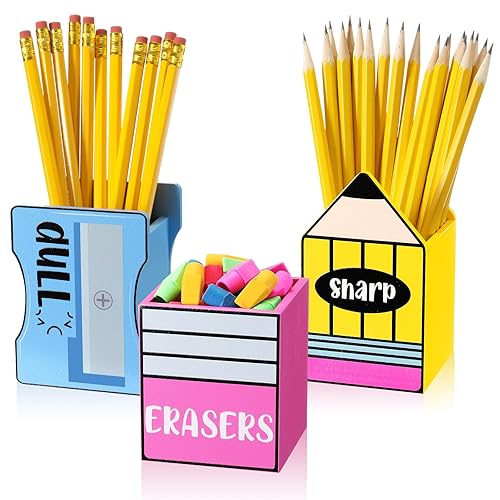 Gilprop 3 Pcs Sharp and Dull Pencil Holder for Classroom Eraser Buckets Wooden Shaped Pencil Dispenser Finished Pen Holder No DIY for Back to School Teachers Classroom Management(Plain) - Plain