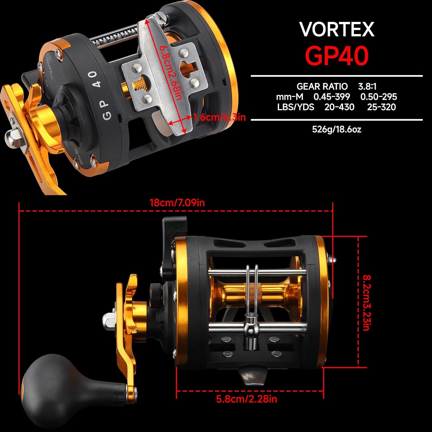 HAUT TON Vortex Baitcasting Fishing Reels, Saltwater Inshore Surf Trolling Reel, Round Baitcaster Reel Up to 44LBS Powerful Max Drag, Conventional Reel for Catfish, Musky, Salmon