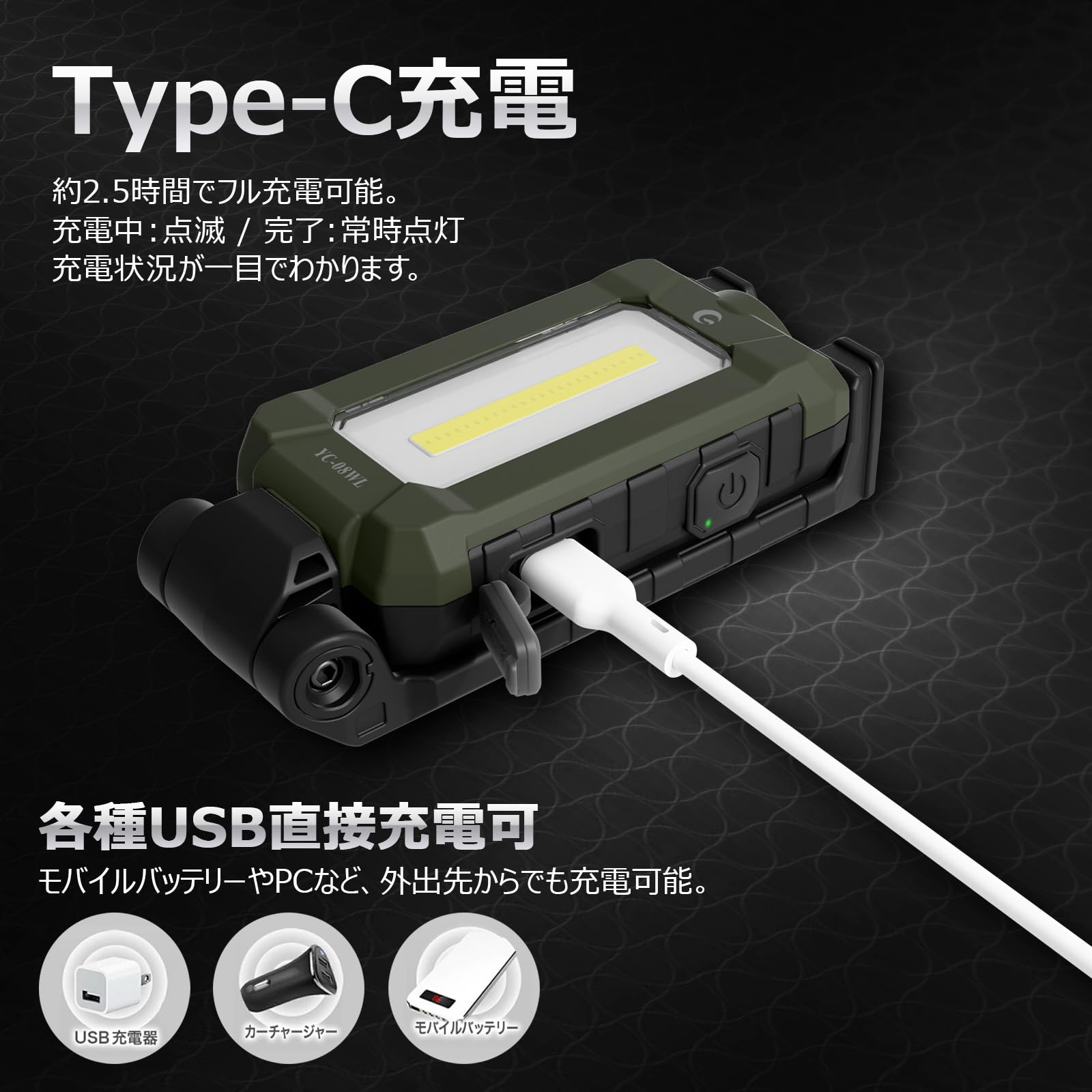 Amazon.co.jp: GOODGOODS LEDライト 充電式 小型 2灯折畳式 懐中電灯 
