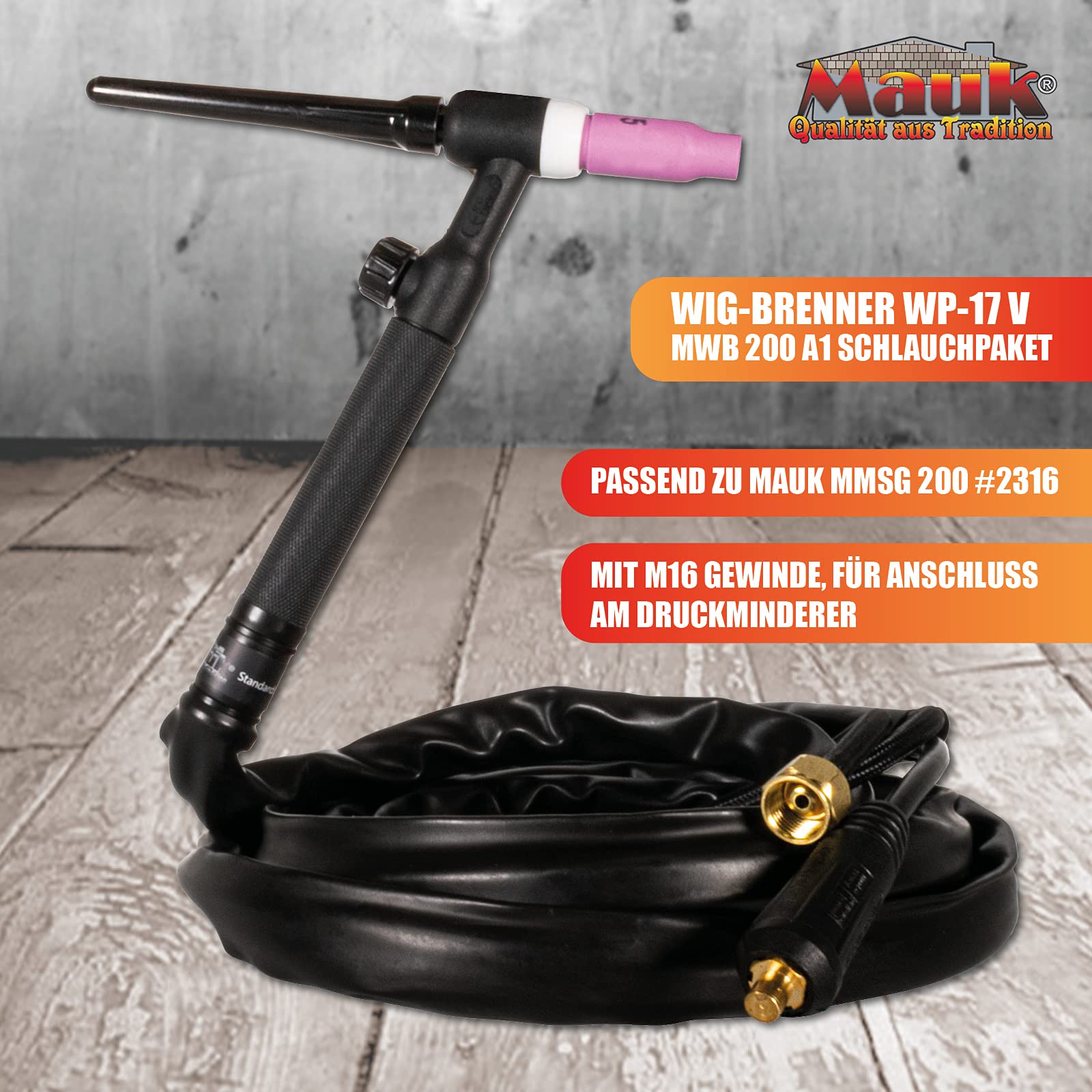 MAUK® Universal Keramik Lift-Tig Brenner Schweißbrenner | 3 Meter Schlauchpaket mit Zubehör und 9mm Dorn für WIG Schweißgeräte Schweißzubehör | TIG Torche