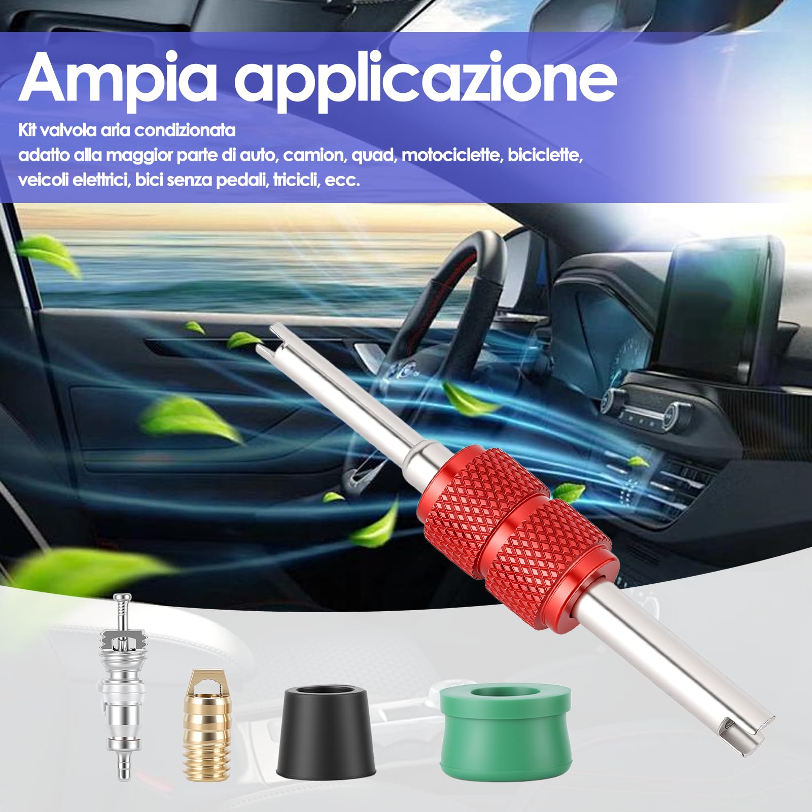Akozon Kit Riparazione Aria Condizionata Auto 71pezzi, 10 Nuclei Valvola + 50 Guarnizioni Fruste + 10 Valvole, Kit Guarnizioni Condizionamento con Strumento Universale