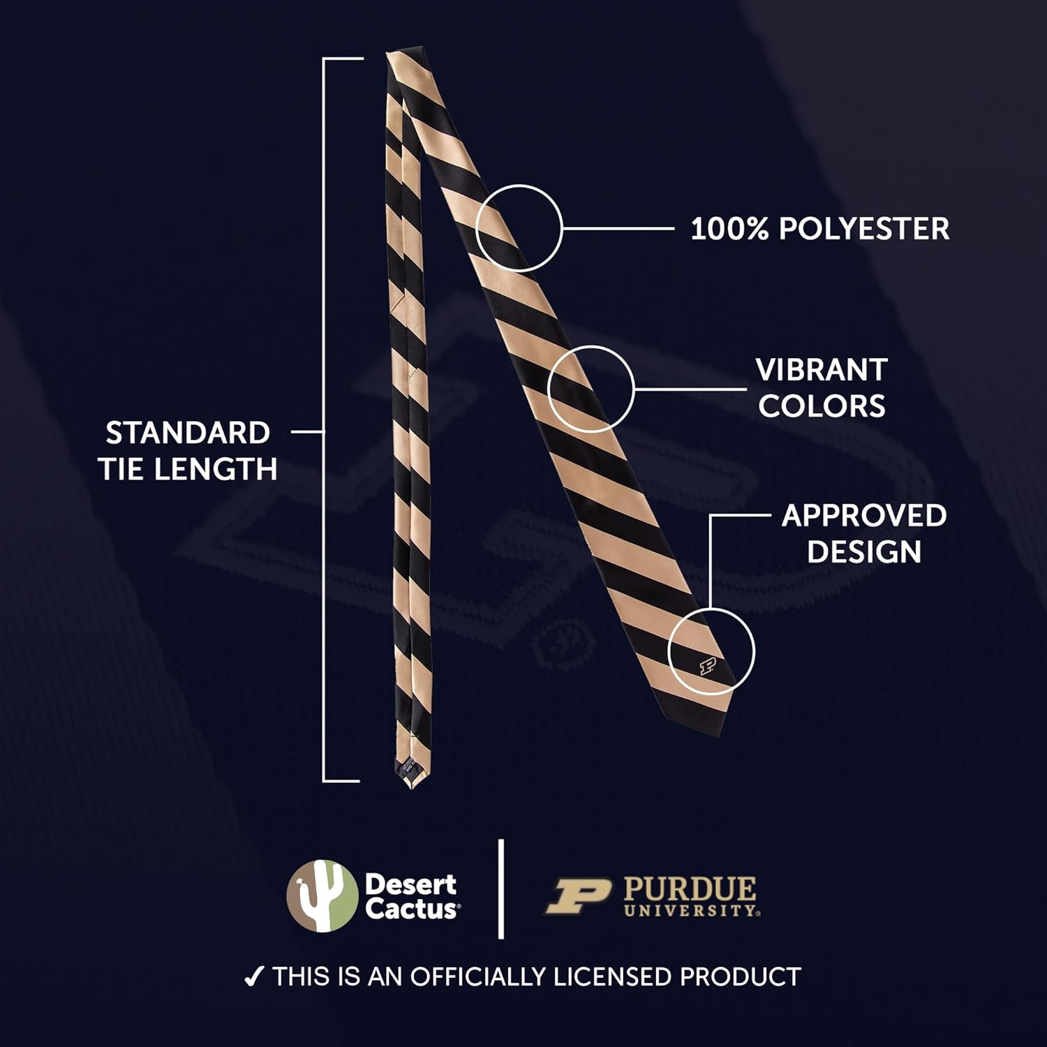 Desert Cactus Purdue University Neck Tie PU Boilermakers 100% Polyester Necktie with Logo, Officially Licensed - Image 3