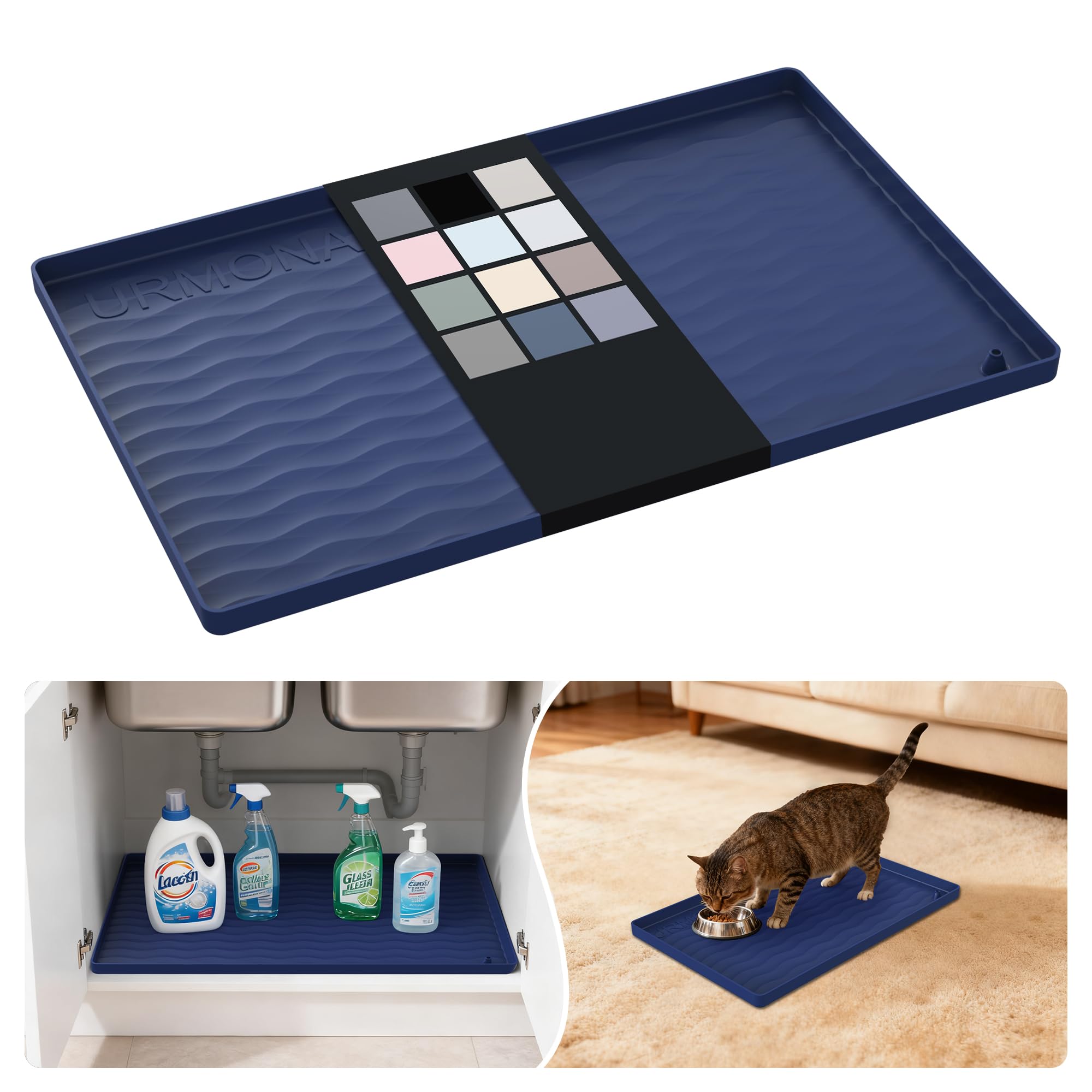 URMONA Waterproof Silicone Under Sink Mat, 19 x 12 in, Flexible Shelf Liner