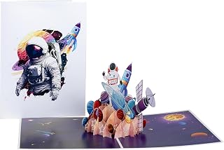 iGifts And Cards - Galaxy Adventurer Birthday Greeting, 6"x8" Pop-Up - Universe Explorer, Cosmic Cheer Astronaut Present, Space Odyssey Well Wishes with Matching Notecard and Envelope