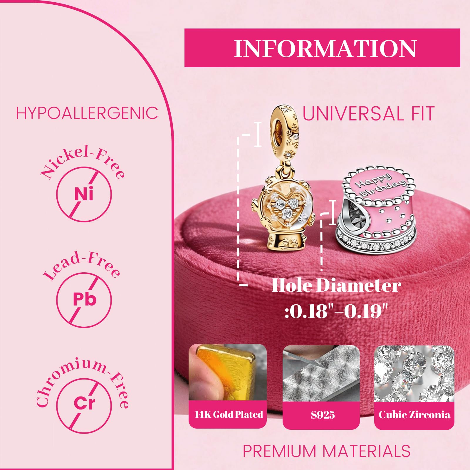 2PCS S925 Clip Stopper Spacer Charms for Pandora Bracelets, Pavé, CZ, Silver 14K Gold Rose Gold Plated, for Christmas Mothers Valentine's Day Graduation, Jewelry Gifts for Women