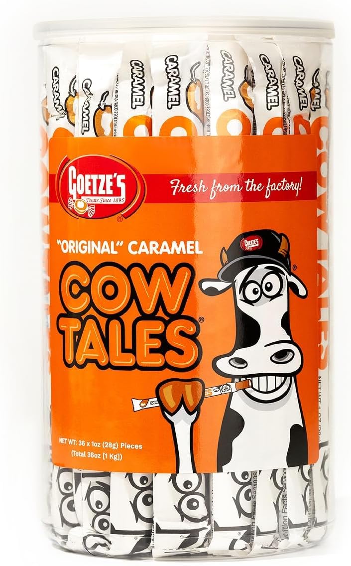 Candy Caramel Cow Tales - 2.25 Pound Canister (36 Ounces) - Fresh from the Factory