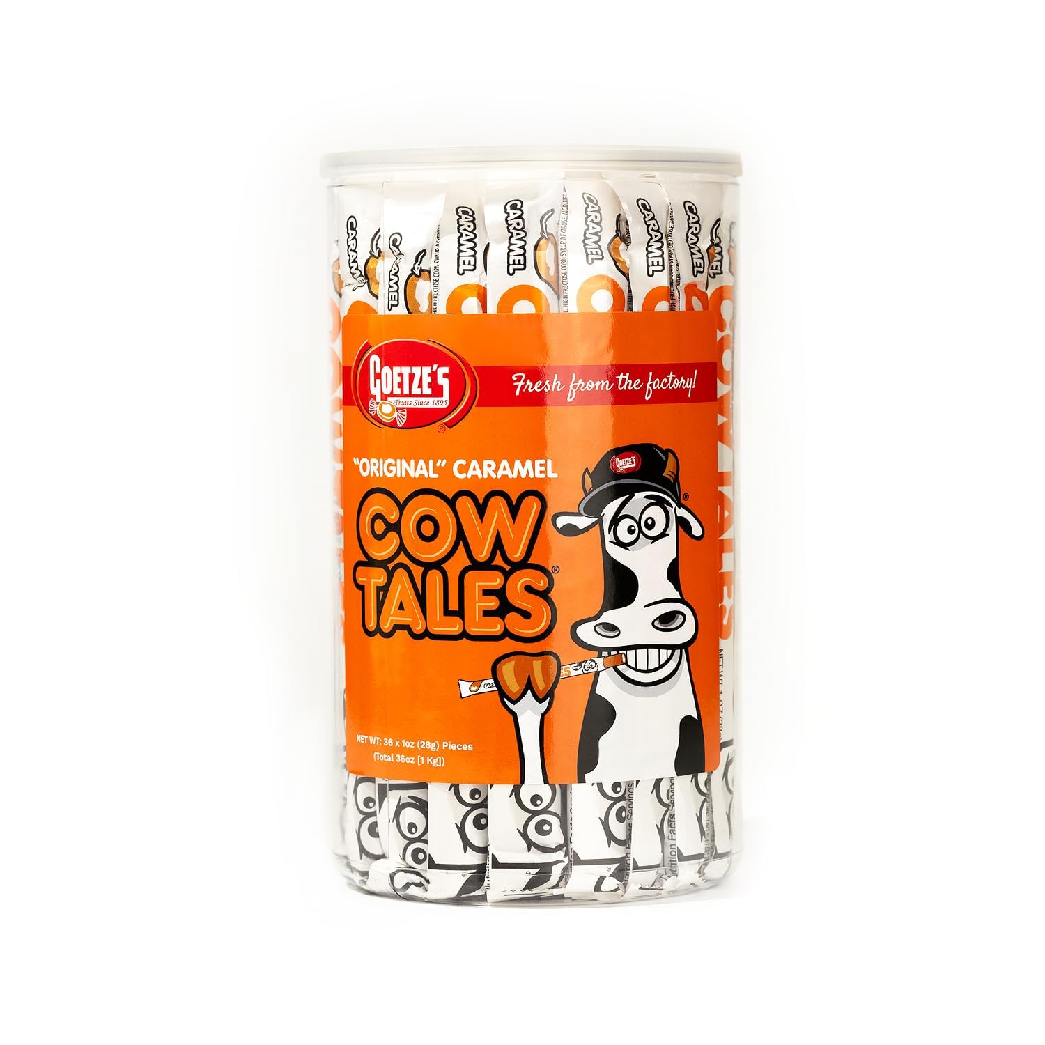 Goetze's Candy Vanilla Caramel Cow Tales - 2.25 Pound Canister (36 Ounces) - Fresh from The Factory