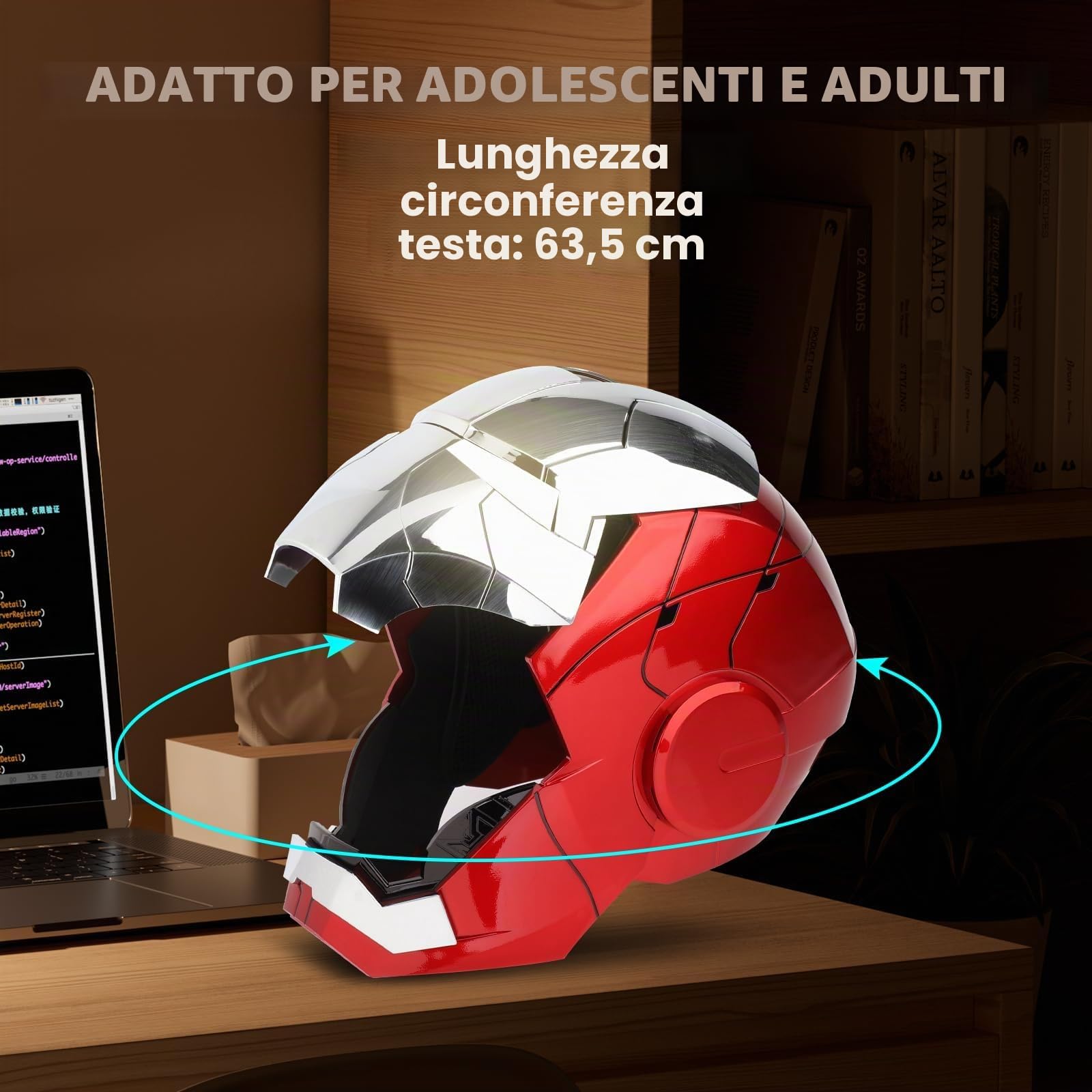 Iron-Man MK 5 Casco elettronico indossabile con voce e telecomando, occhi LED ed effetti sonori, perfetto per cosplay di supereroi, oggetti di scena cinematografici e da collezione per adulti, regalo