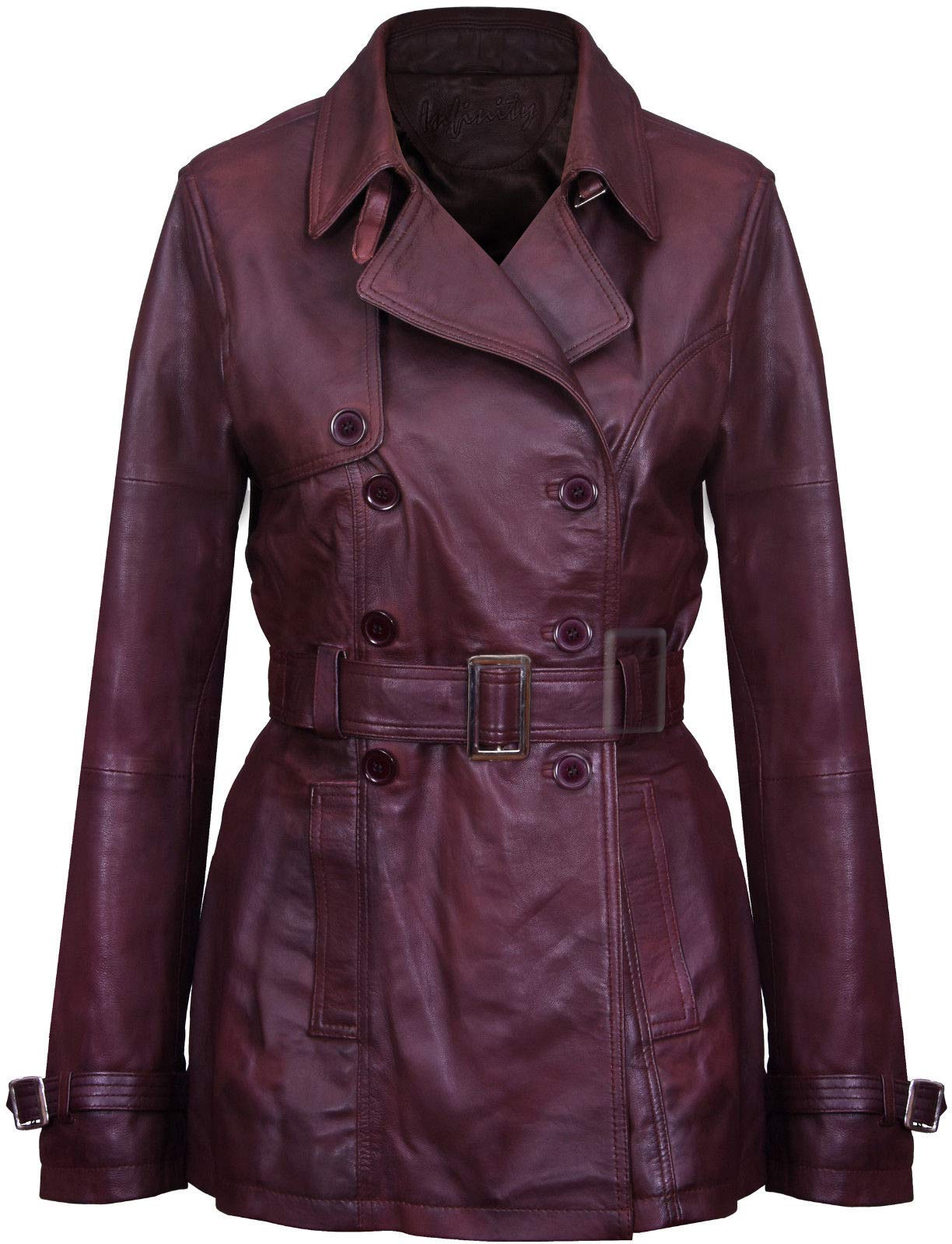 Women's 3/4 Conker Brown Ladies Lamb Leather Nappa Trench Coat 12