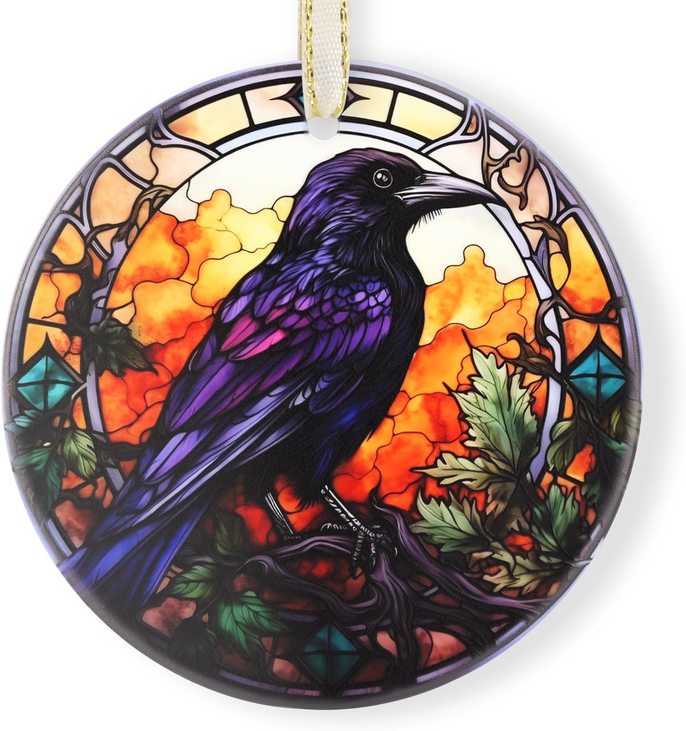 Crow Ornaments for Christmas Tree, Stained Glass Hanging Ornament, Gift Exchange Ornament, Bauble Present (one crow)