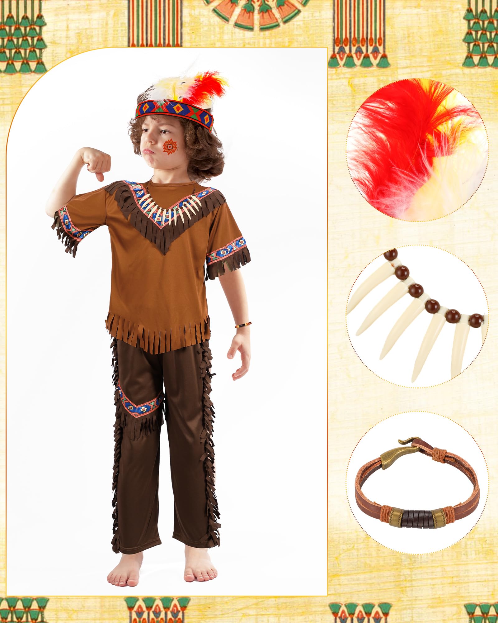 Liitrsh Costume indien 6 pièces pour enfants - Costume indien pour garçons et filles