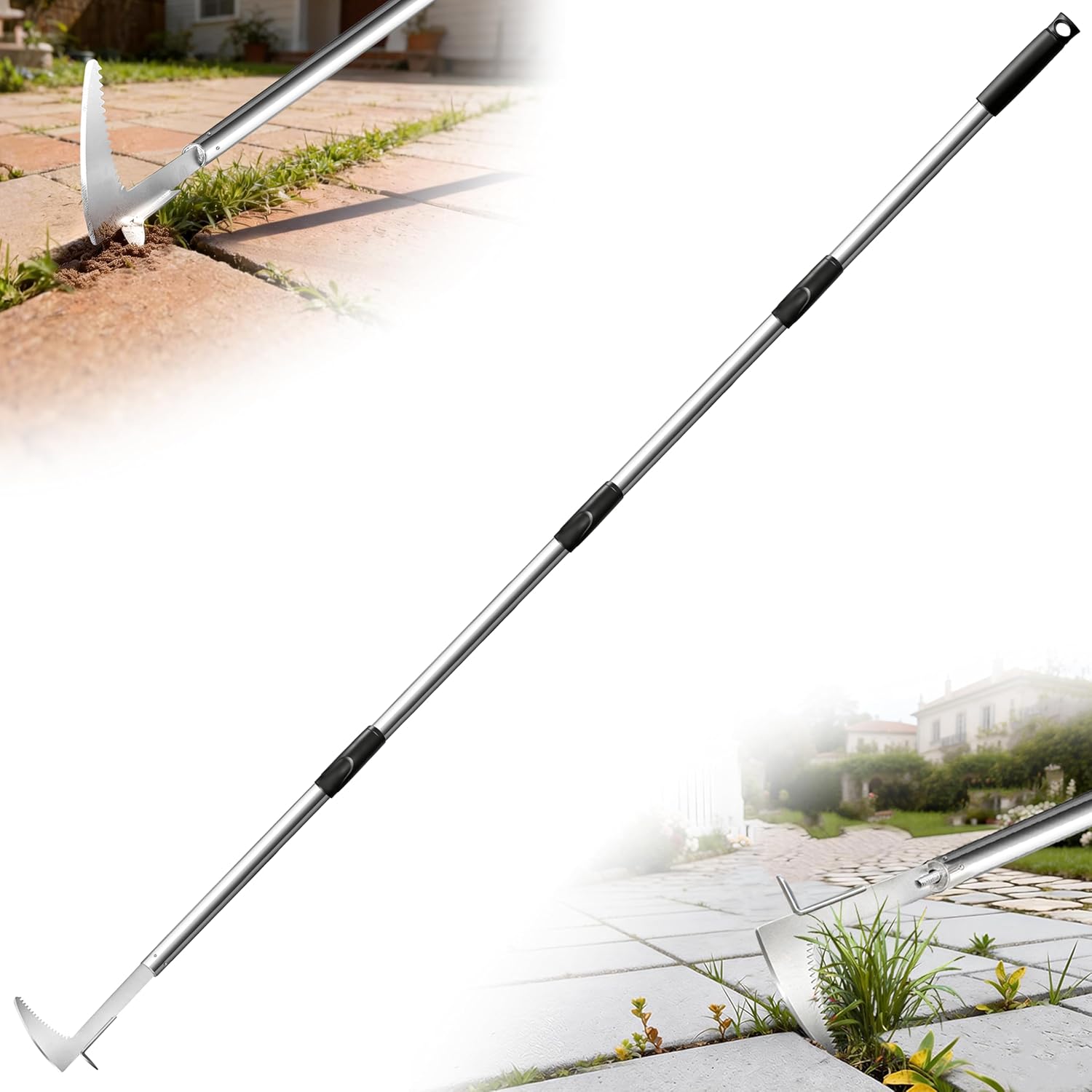 Crack Weeder Crevice Weeding Tool with Adjustable Handle Manual Weed Puller Tool Stainless Steel Crevice Weed Puller for Garden Backyard Sidewalk