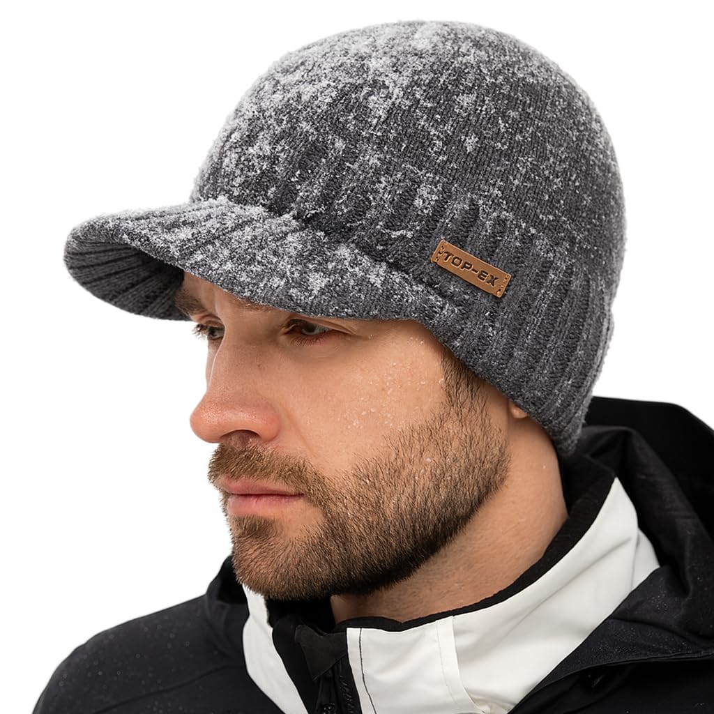 TOP-EX Waterproof 50% Australian Merino Wool Beanie with Brim, Fleece Lined