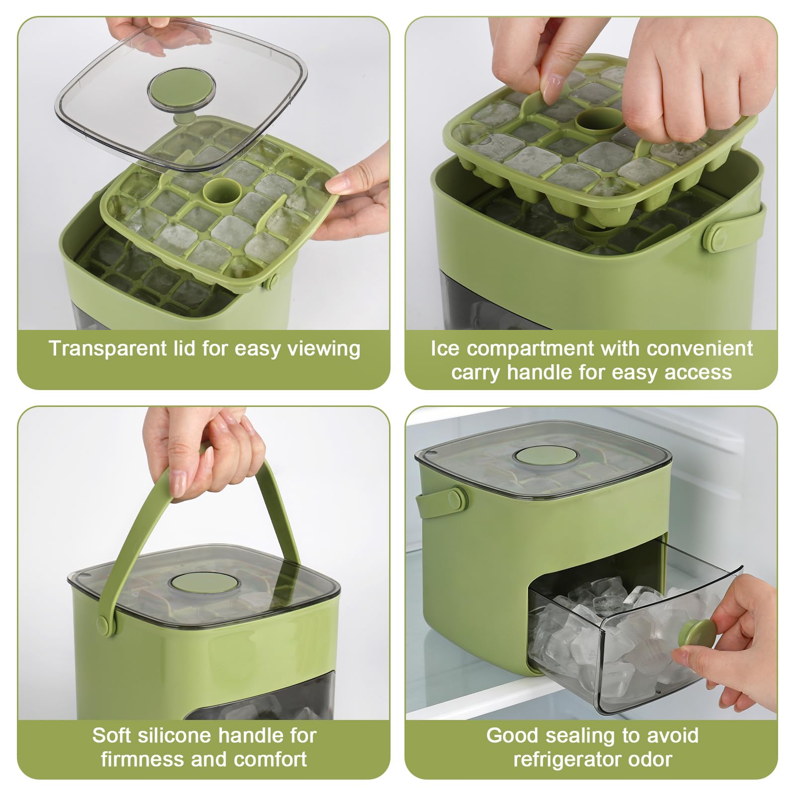 Eiswürfelbereiter DMJJSD Easy Press Ice Maker Maschine Theken-Release Alle Eiswürfel in Einer Sekunde, 48 Eiswürfelform Aufbewahrungsbox mit Griff, Eiszange & Korb, Eismaschinen für Zuhause/Büro/Bar