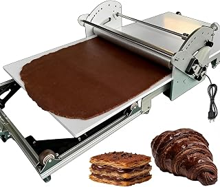 Sfogliatrice elettrica per casa e Piccole pasticcerie, sfogliatrice Pasticceria elettrica da banco 40", Spessore Regolabile, rulli con inversione Automatica, Acciaio Inox 304, Pieghevole