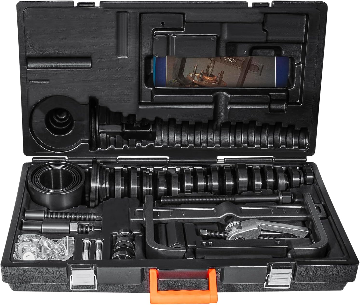 E-cowlboy 6575 Front & Rear Wheel Hub and Bearing Removal & Installation Tool Master Service Complete Kit with Puller Adapters Hardwares Carrying Case Application Guide (63 PCS)