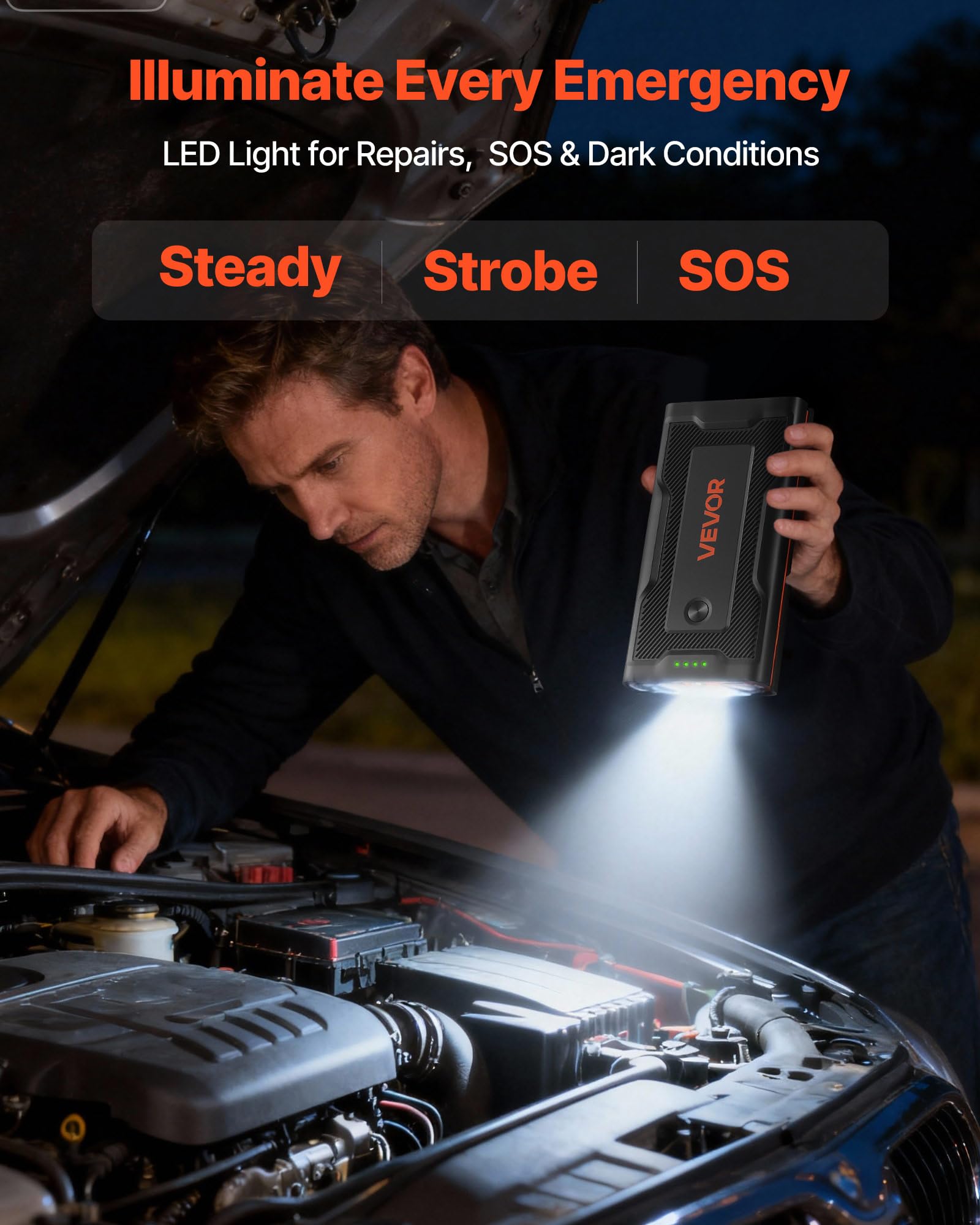 VEVOR Starthilfe Powerbank, Starthilfegerät 1000A Spitzenstrom mit LED-Taschenlampe & Kabel für Motor bis zu 5L Benzin/3L Diesel, Tragbarer Booster mit Schnellladung & Sicherheitsschutz für Notfall