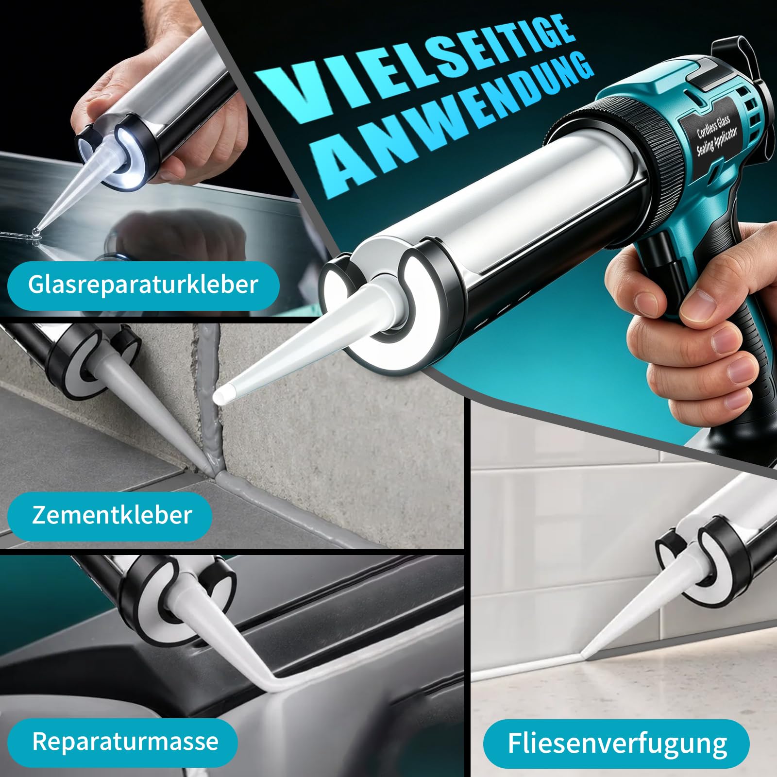 Akku Kartuschenpresse für Makita 18V Akkus- 300ml, Elektrische Kartuschenpresse mit LED-Licht und 6 Geschwindigkeiten, Ideal zum Abdichten, Verfugen und Spachteln. Ohne Akku