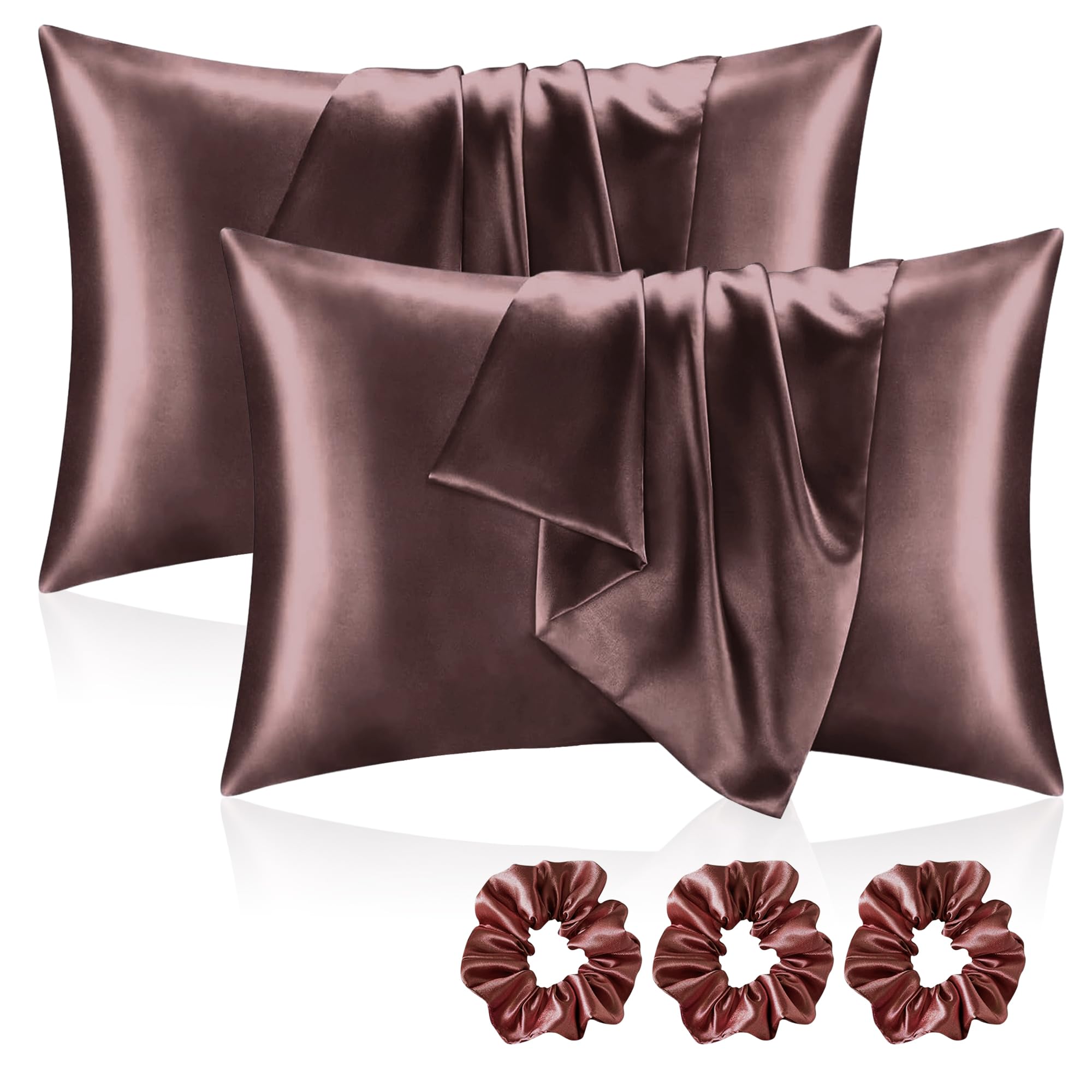 Satin Silk Pillow Cover Set with Scrunchies -8 Satin Silk Pillow Cover Set with Scrunchies -8