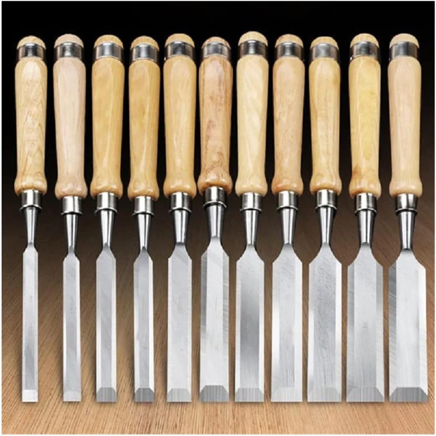 12-Piece Wood Carving Chisel Set, Chrome Vanadium Alloy Steel with Solid Wood Handles, Engraving, Carving & DIY Woodworking Tools
