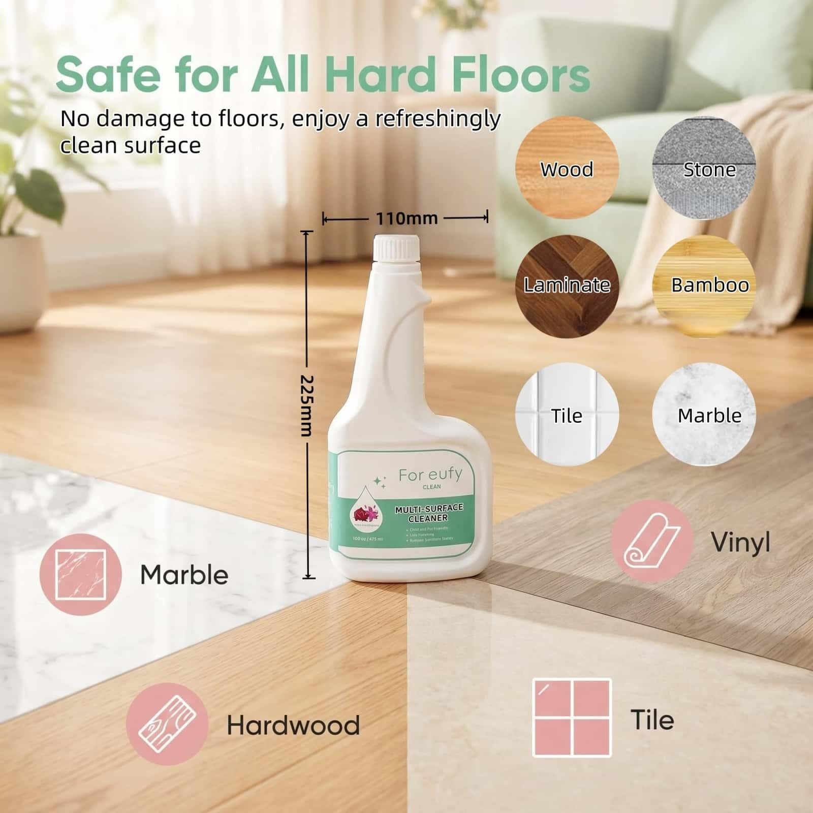 Compatible con eufy Omni C20/X8 Pro/X10 Omni, Solución Limpiadora for Pisos, 473mlX5, Eliminación Fuerte de Manchas, Baja Espuma a Base de Plantas, Proporción 1:200