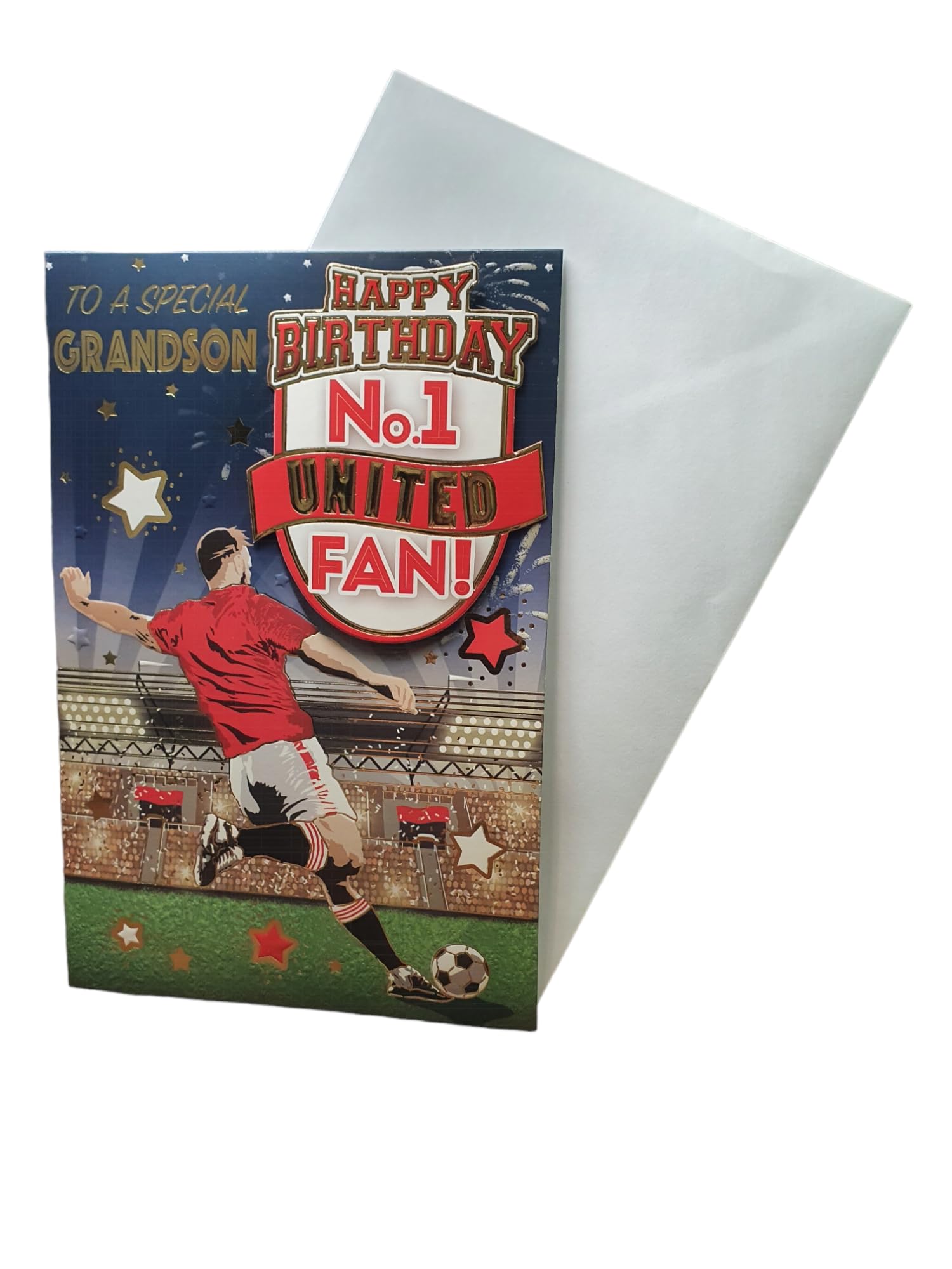 "Express Yourself" Birthday Card for No.1 United Fan Grandson - Includes Envelope - Football Fan Birthday Card for Grandson