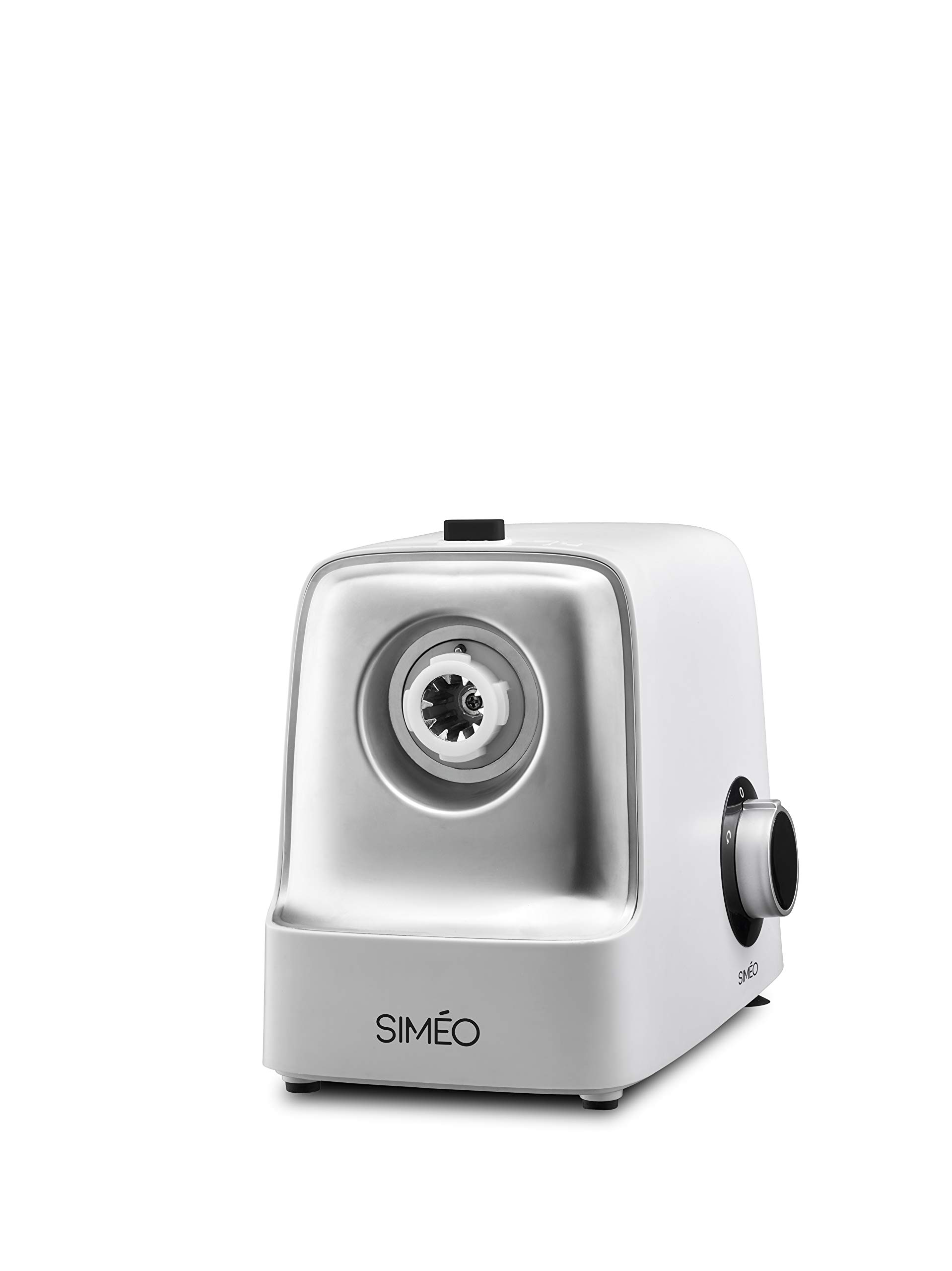 SIMÉO - Hachoir à Viande Compact RHM310-3 Grilles Inox (3, 4.5, 7 mm x ∅50 mm), Kits à Saucisses et Kebbés - Moteur 2 Vitesses, 2.5kg/mn - 13x24x31,5 cm - Blanc