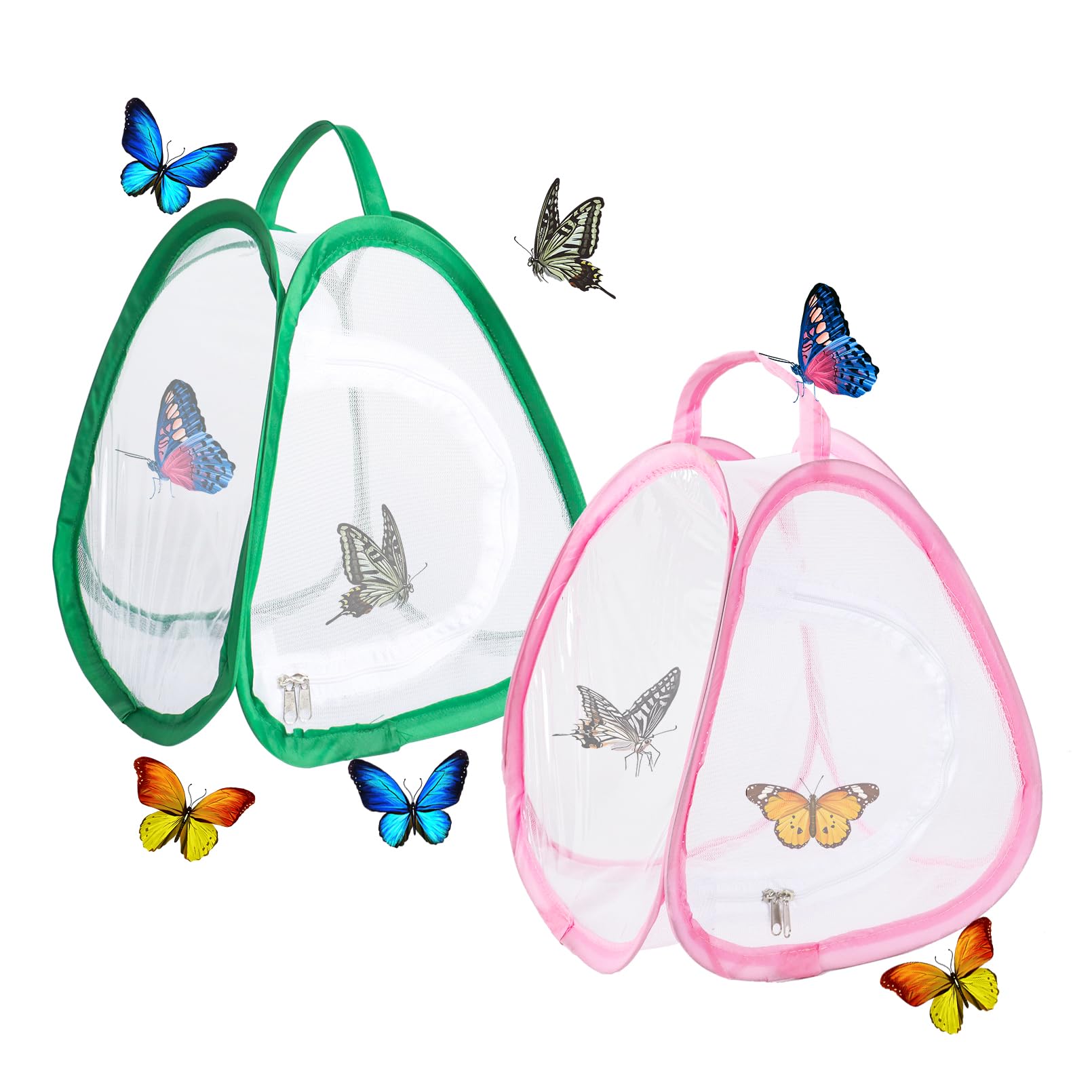 2 Stück Schmetterlinge Züchten Netz Kinder, Schmetterlingshaus Netz, Insekt und Schmetterling Lebensraum Käfig(Rosa, Grün)