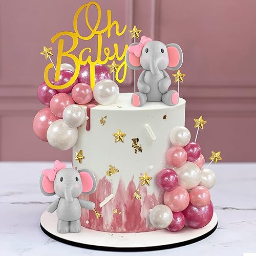 Miniatura 10 de 49 piezas de decoración de pastel de elefante Oh Baby Cake Topper de bolas de perlas para tartas, mini botella de leche, decoración de pastel de