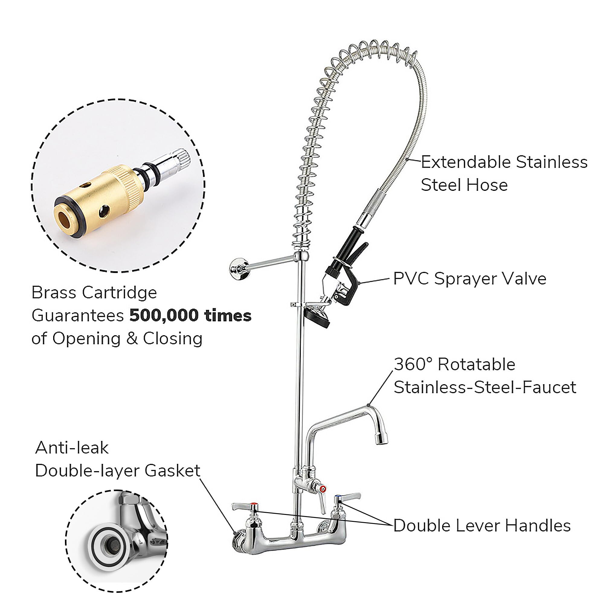 Aquaterior – Grifo de dos mandos de latón con accesorio extensible de 30,5 cm