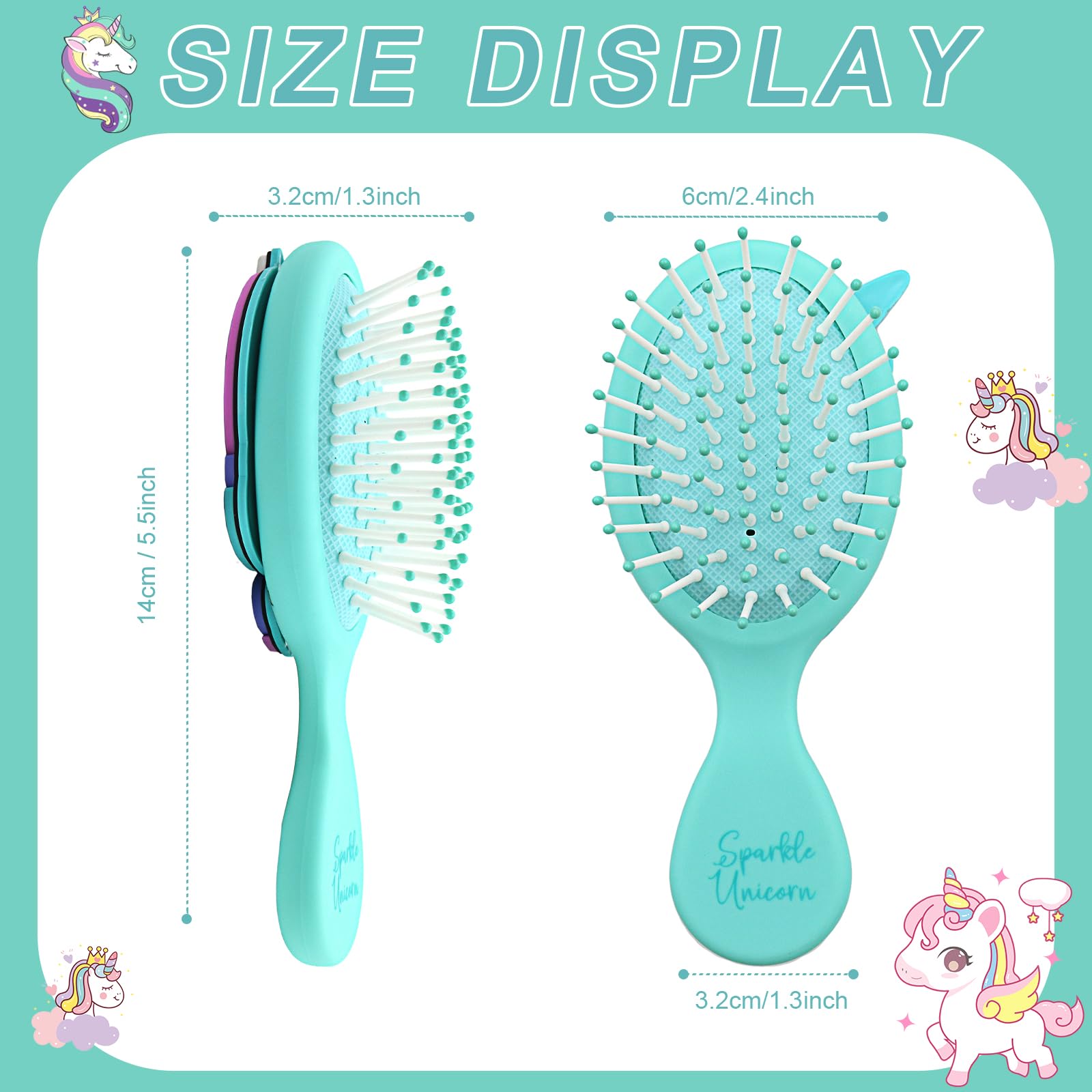 Cepillo de pelo para niños pequeños, mini cepillo de pelo para niños, cepillo de viaje para niños y niñas, cepillo de unicornio con cojín de aire, color azul