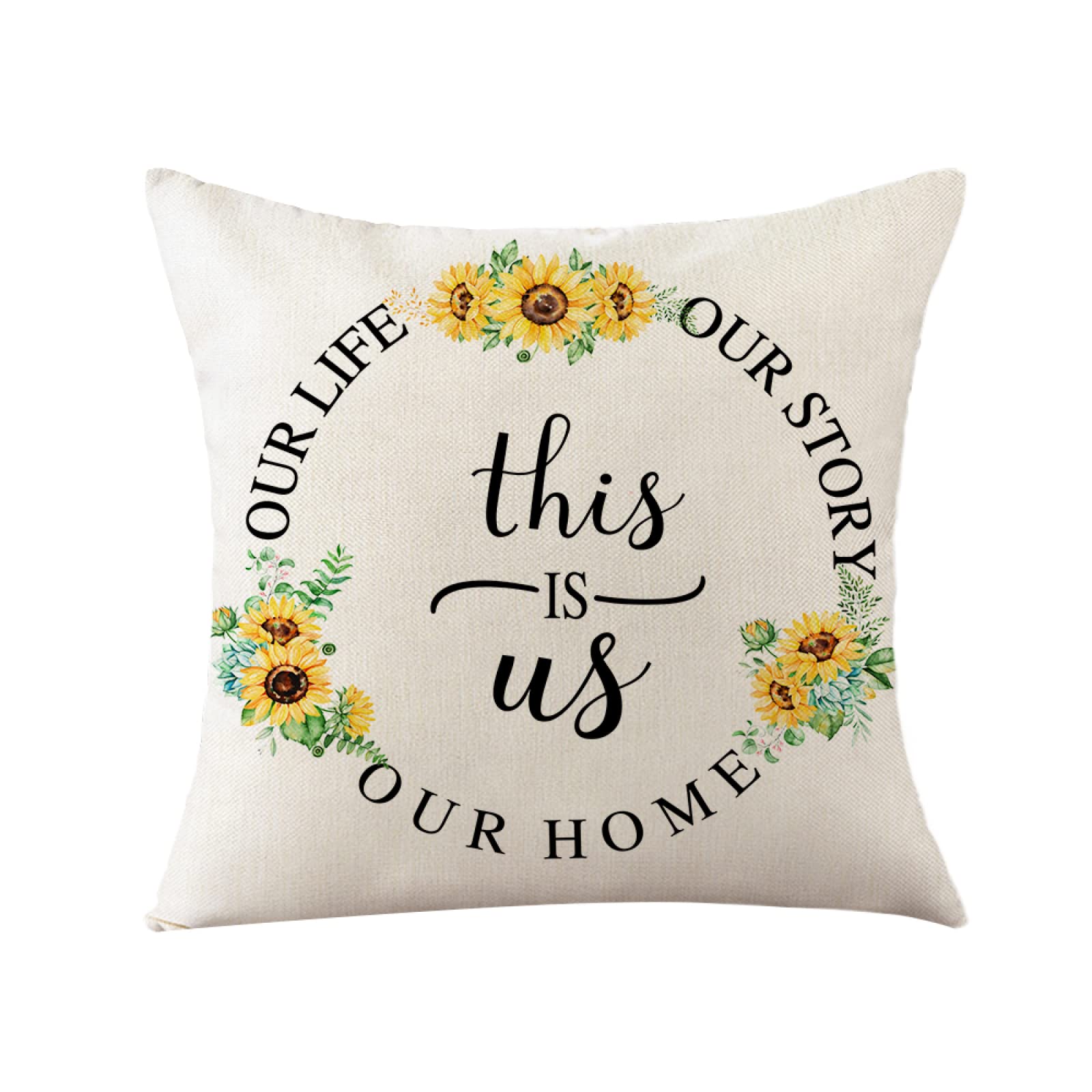 Sofa Fundas Cojines 55x55 Pack de 4 Cuadrado,Funda de Almohada Lino con Cremallera Invisible,Funda de Cojín Decoración para Hogar Sala Cama Jardín Silla Coche-Girasol a Cuadros