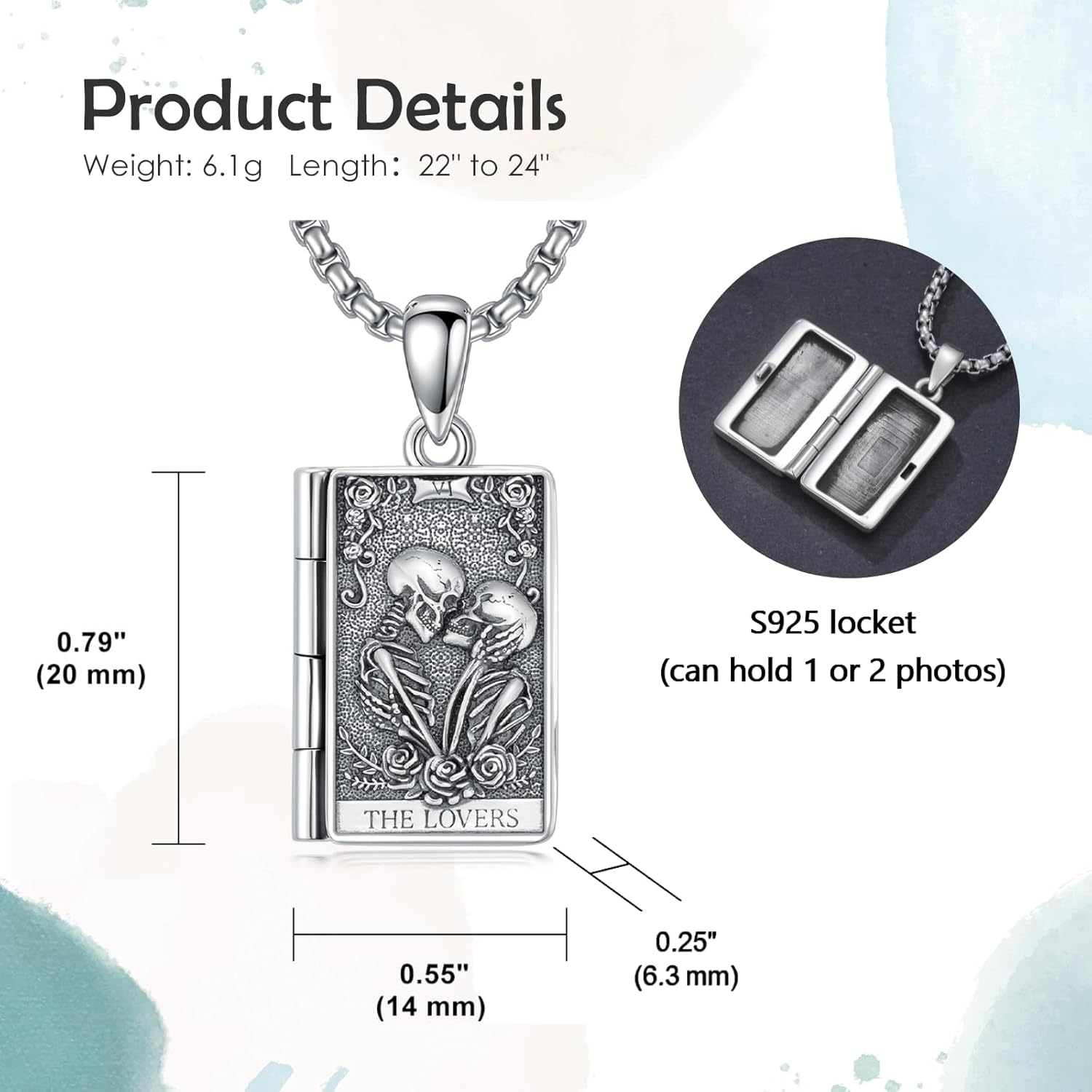 PELOVNY Locket Necklace 925 Sterling Silver Sun Moon Lovers Tarot Card Necklace Tarot Jewelry Christmas Birthday Custom Photo Gifts for Women Men Unisex - Image 6