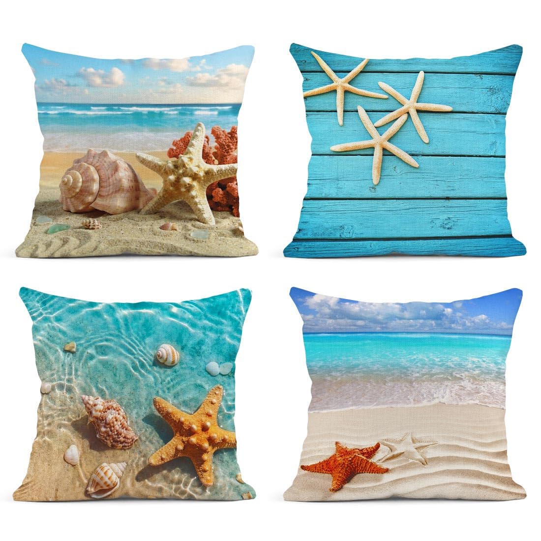 Housse de coussin 40,6x40,6 cm lin ArtSocket taie décorative mer lot de 4