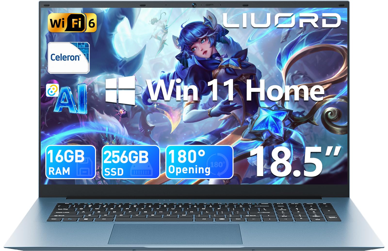 Liuord Laptop 18,5 Zoll 16GB RAM 256GB SSD Notebook Core i3 (bis zu 3,9 GHz) 8000mAh Akku, Win 11, WiFi 6, FHD Display 180° Betrachtungswinkel, HDMI, USB-C Multifunktionsanschluss