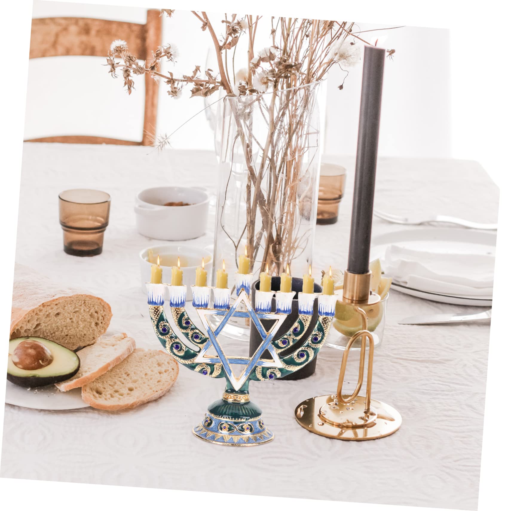 Candelabro Ebraico a 9 Rami in Lega, Portacandele da Tavolo