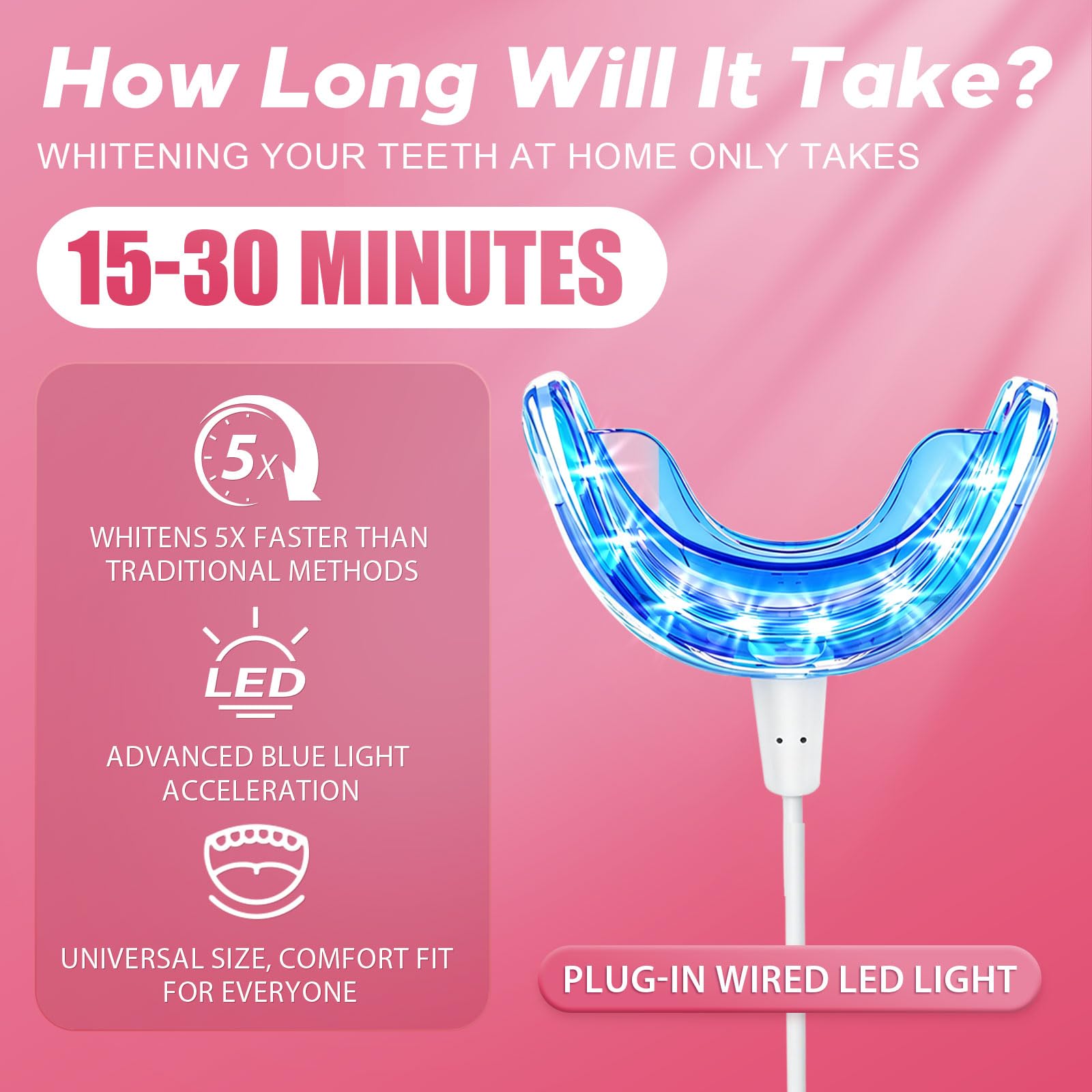 Kit de blanchiment des dents avec plateau lumineux LED pour dents sensibles, gel de blanchiment des dents à la maison, sans douleur et sans danger pour l'émail, jusqu'à 1 à 9 nuances plus blanches en