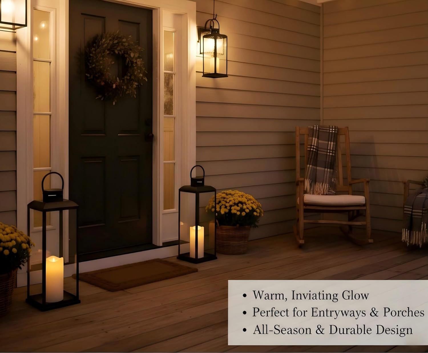 Black Lanterns Decorative Outdoor & Indoor with Flameless Candle Set of 2, 17" & 13" Modern Farmhouse Candle Lanterns Decor, Front Porch Decor, Gifts for Housewaming,