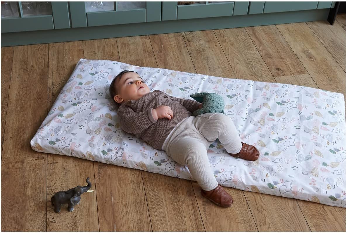 Tinéo - Baby Travel Mattress 60 x 120 x 4 cm, Waterproof PVC Bottom, Indoor and Outdoor Use, Removable, Rollable, Portable, Made in France (Savana)
