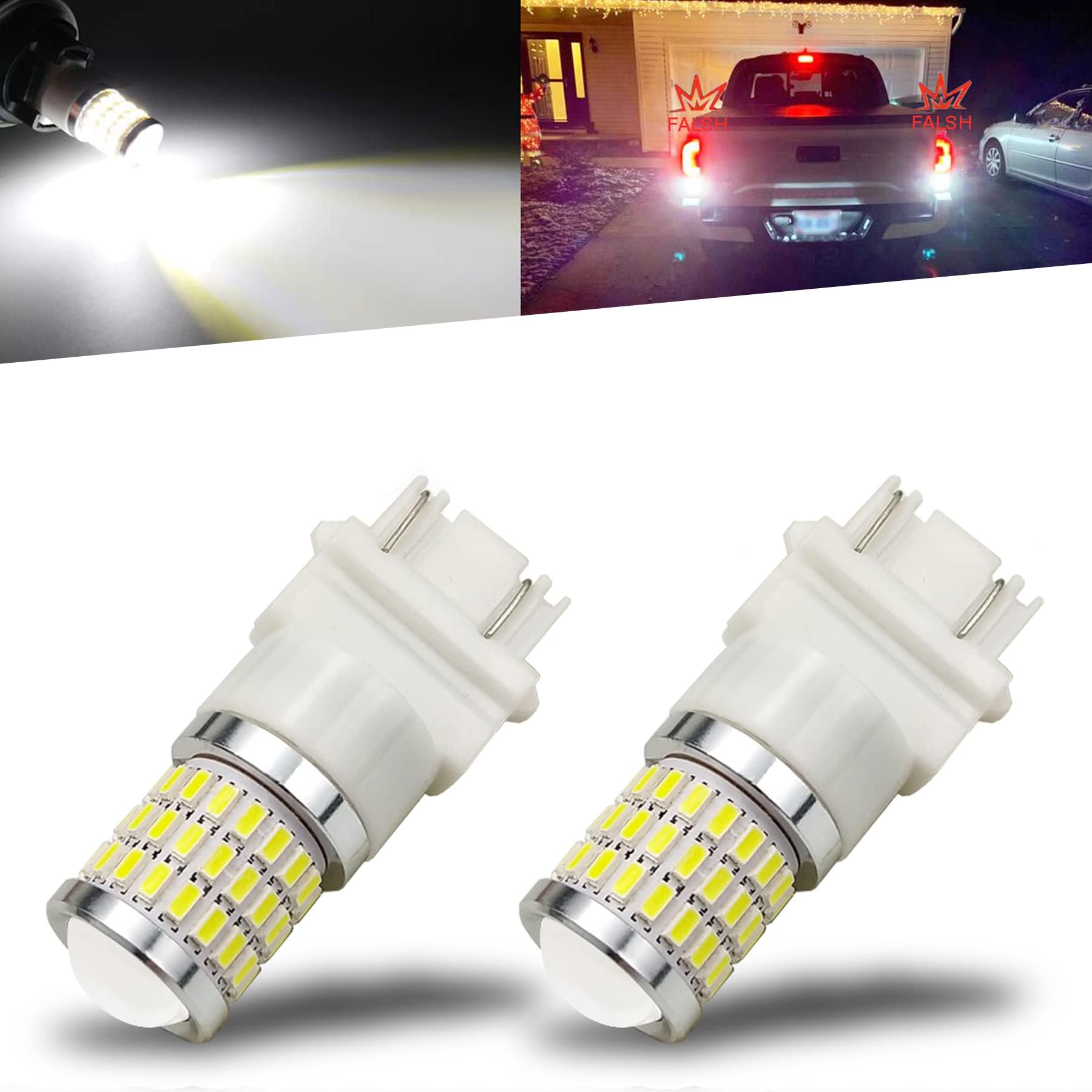 iBrightstar 9-30V Flashing Strobe Blinking LED Reverse Lights 3157 3156 3057 3056 LED Bulbs with Projector Replacement for Back Up Reverse Lights, Xenon White