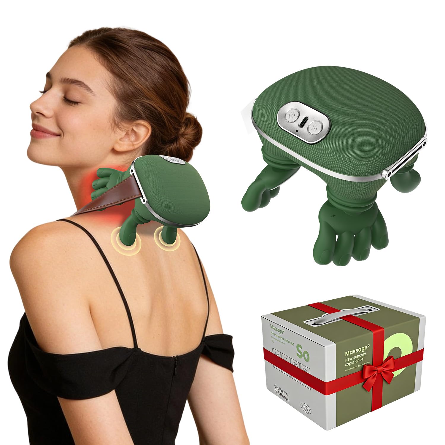 Massaggiatore Cervicale, 4D Shiatsu Massaggiatore Collo con Calore, Batteria 4000mAh ad Alta Capacità, 3 Livelli di Intensità&2 Zone Calore, Massaggio Cervicale Profondo per Sollievo dal Dolore