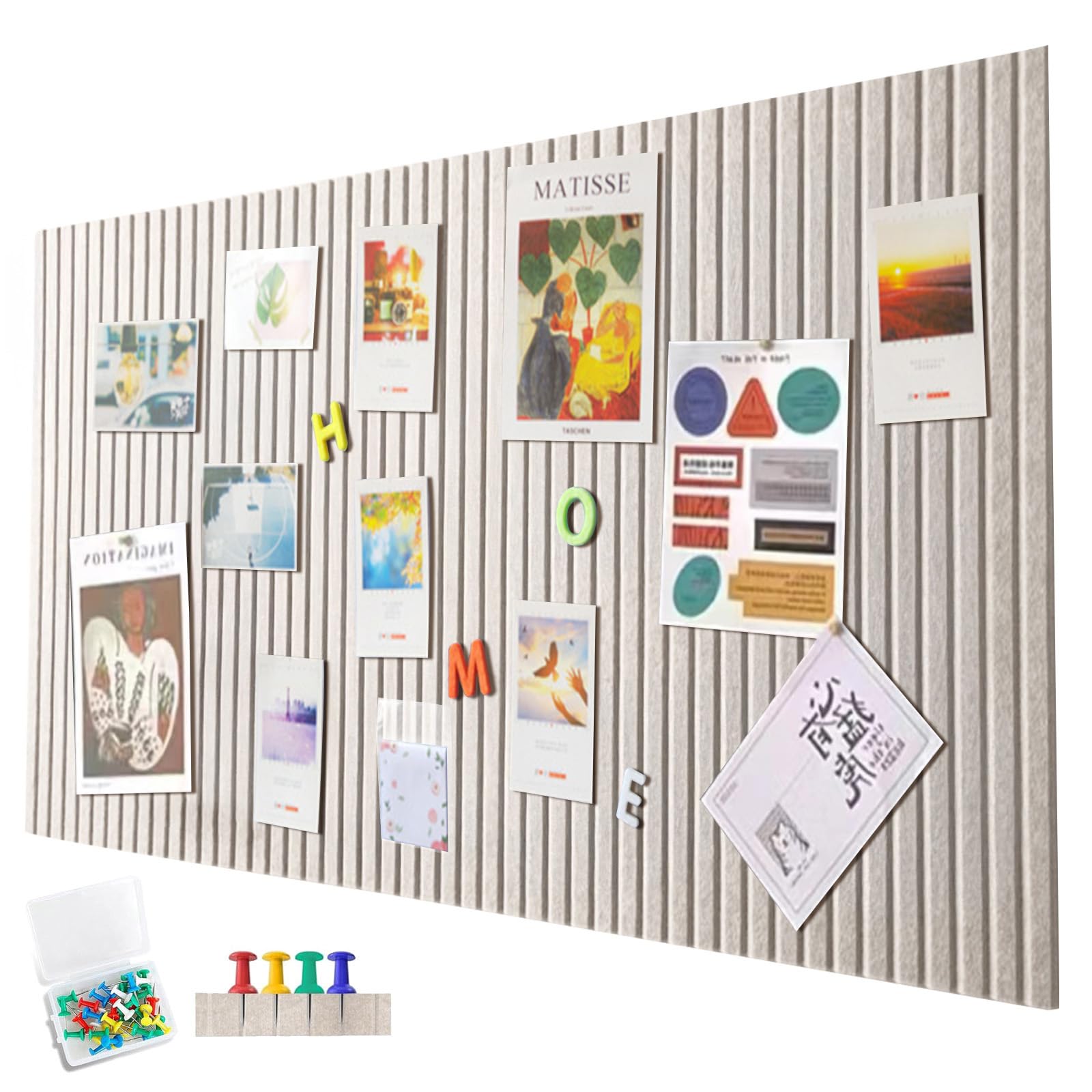 120 x 90 cm large pin board, large cork board, 0.9 cm thick decorative cork wall made of felt, foldable photo board with self-adhesive tape, felt self-adhesive vision board, push pins felt, light